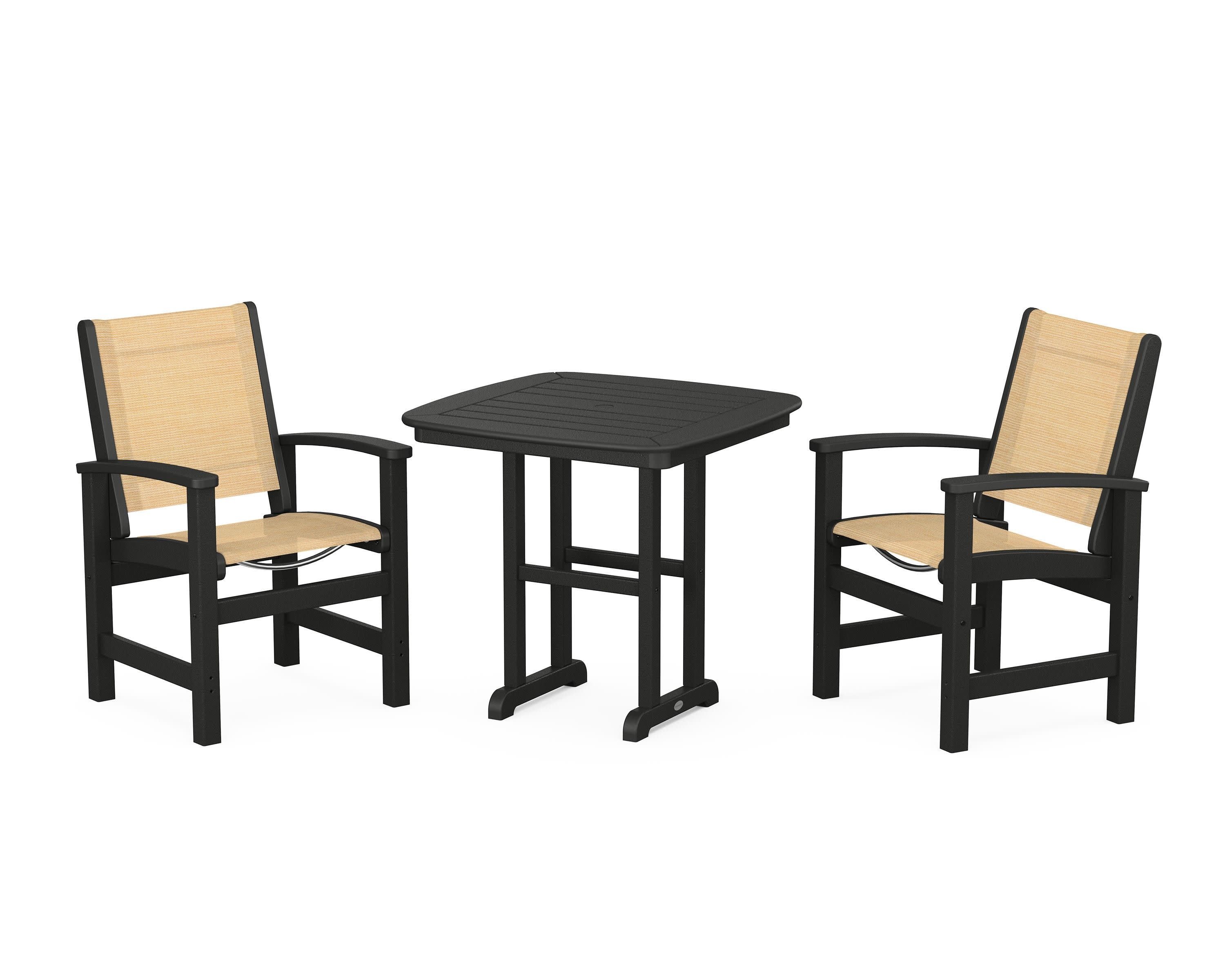 Coastal 3-Piece Dining Set in Black / Dupioni Apricot Sling