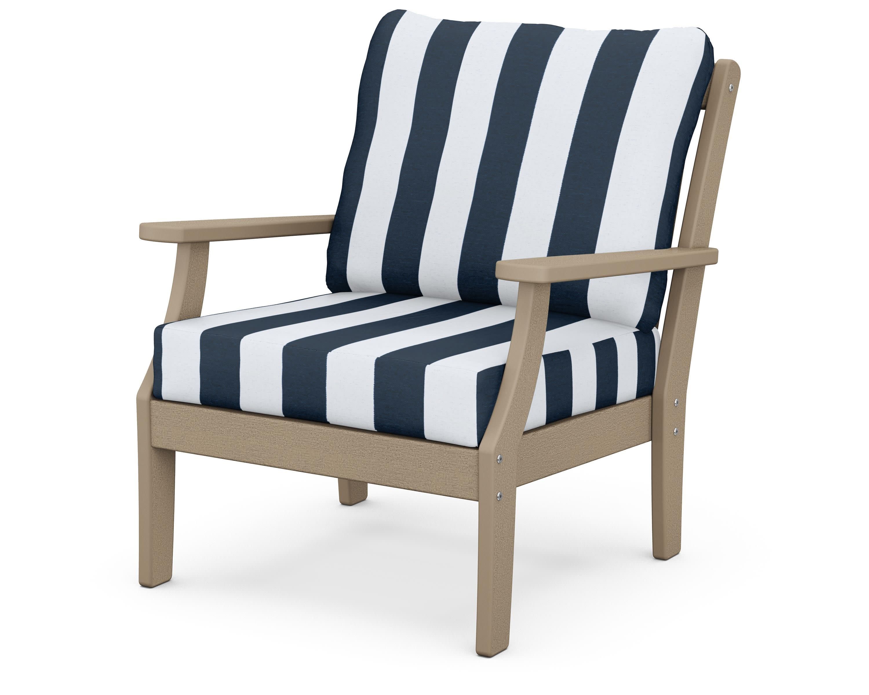 Braxton Deep Seating Chair in Vintage Sahara / Cabana Stripe Marine Indigo