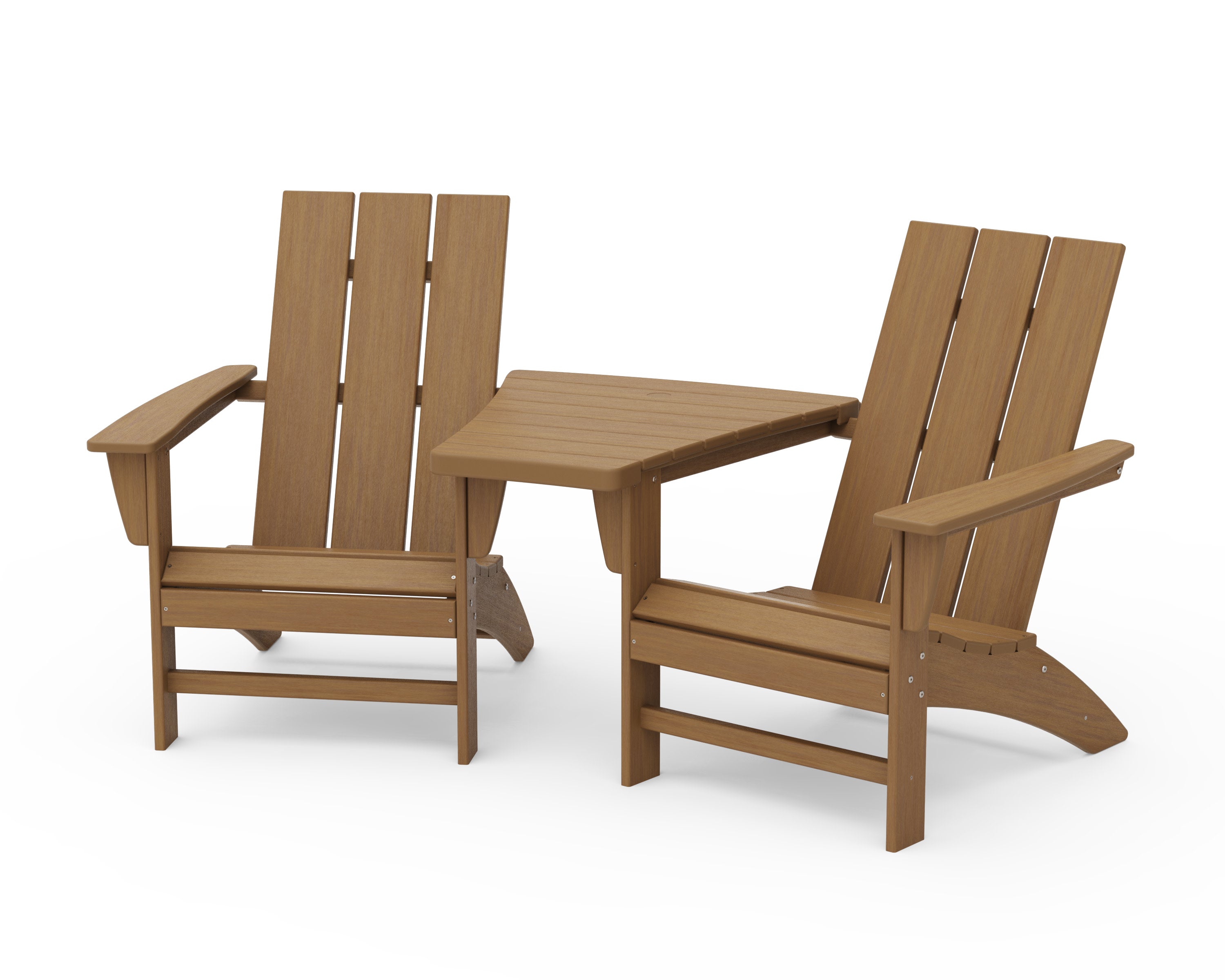 Modern 3-Piece Adirondack Set with Angled Connecting Table in Natural
