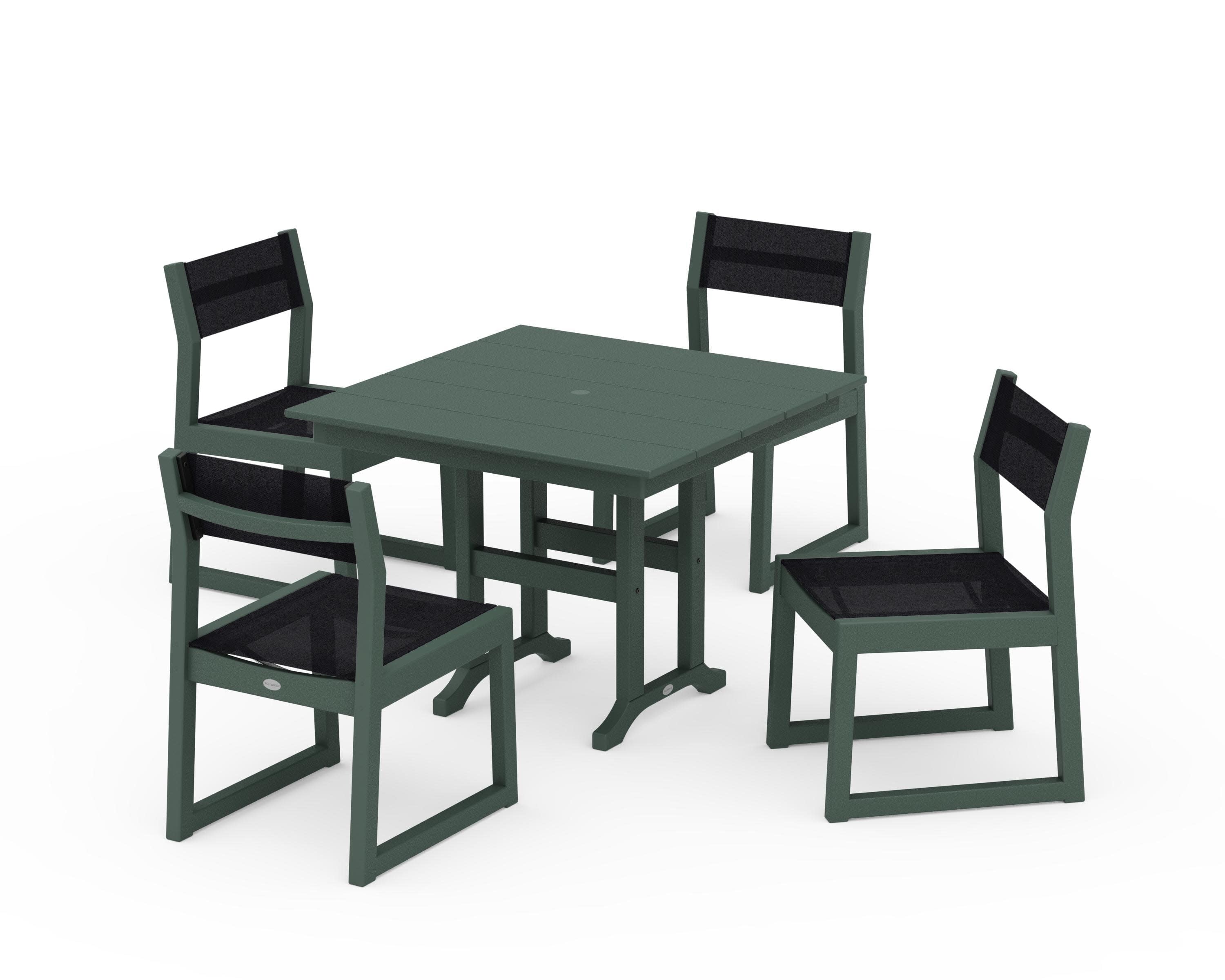 EDGE Sling Side Chair 5-Piece Farmhouse Dining Set in Green / Black Sling