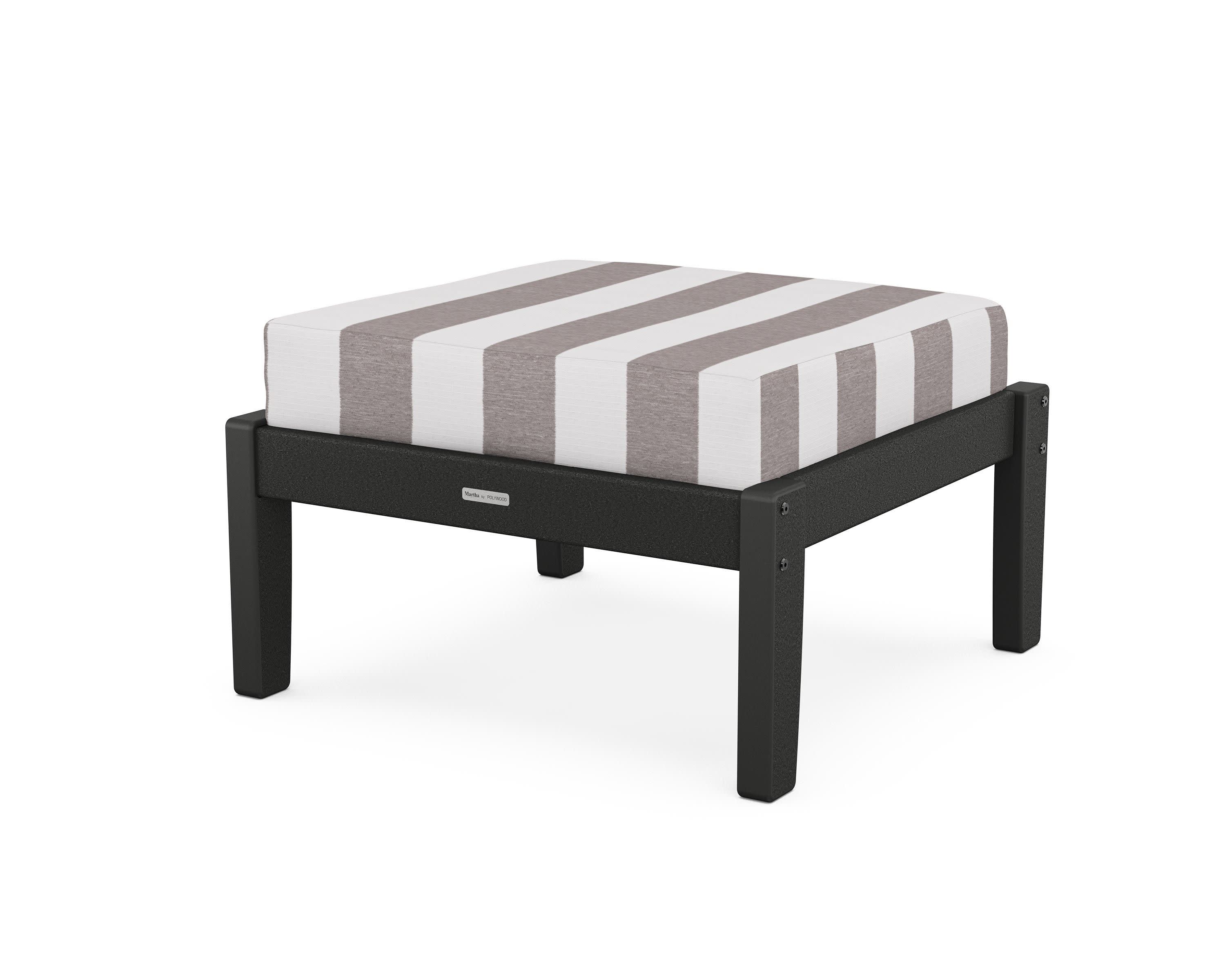 Chinoiserie Deep Seating Ottoman in Black / Cabana Stripe Grey Mist