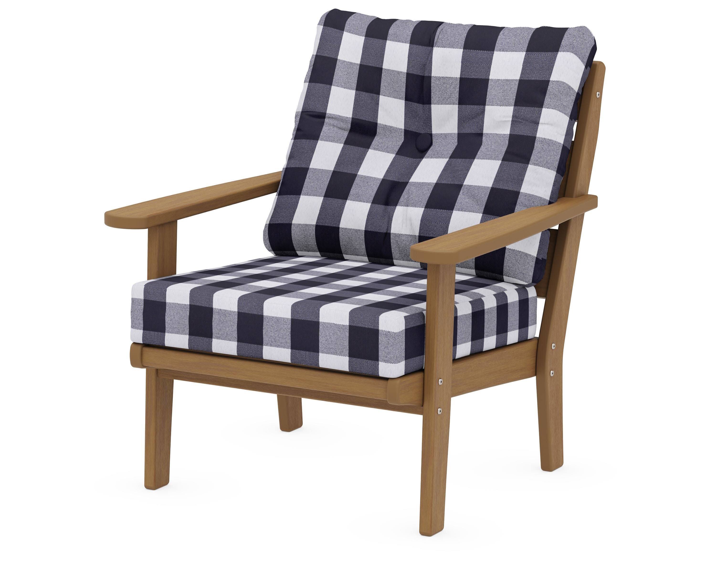 Lakeside Deep Seating Chair in Natural / Buffalo Plaid Navy