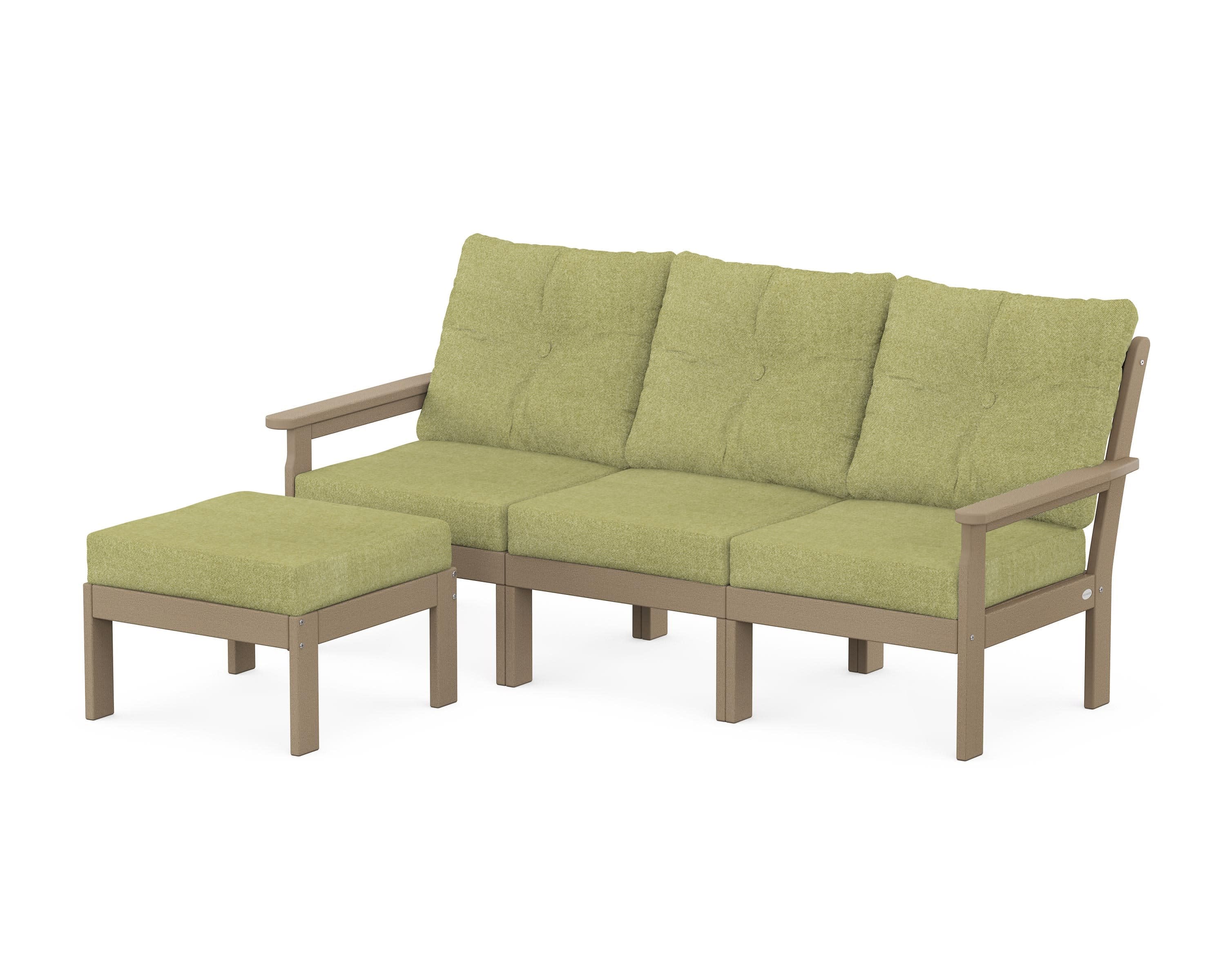 Vineyard 4-Piece Sectional with Ottoman in Vintage Sahara / Chartreuse Boucle