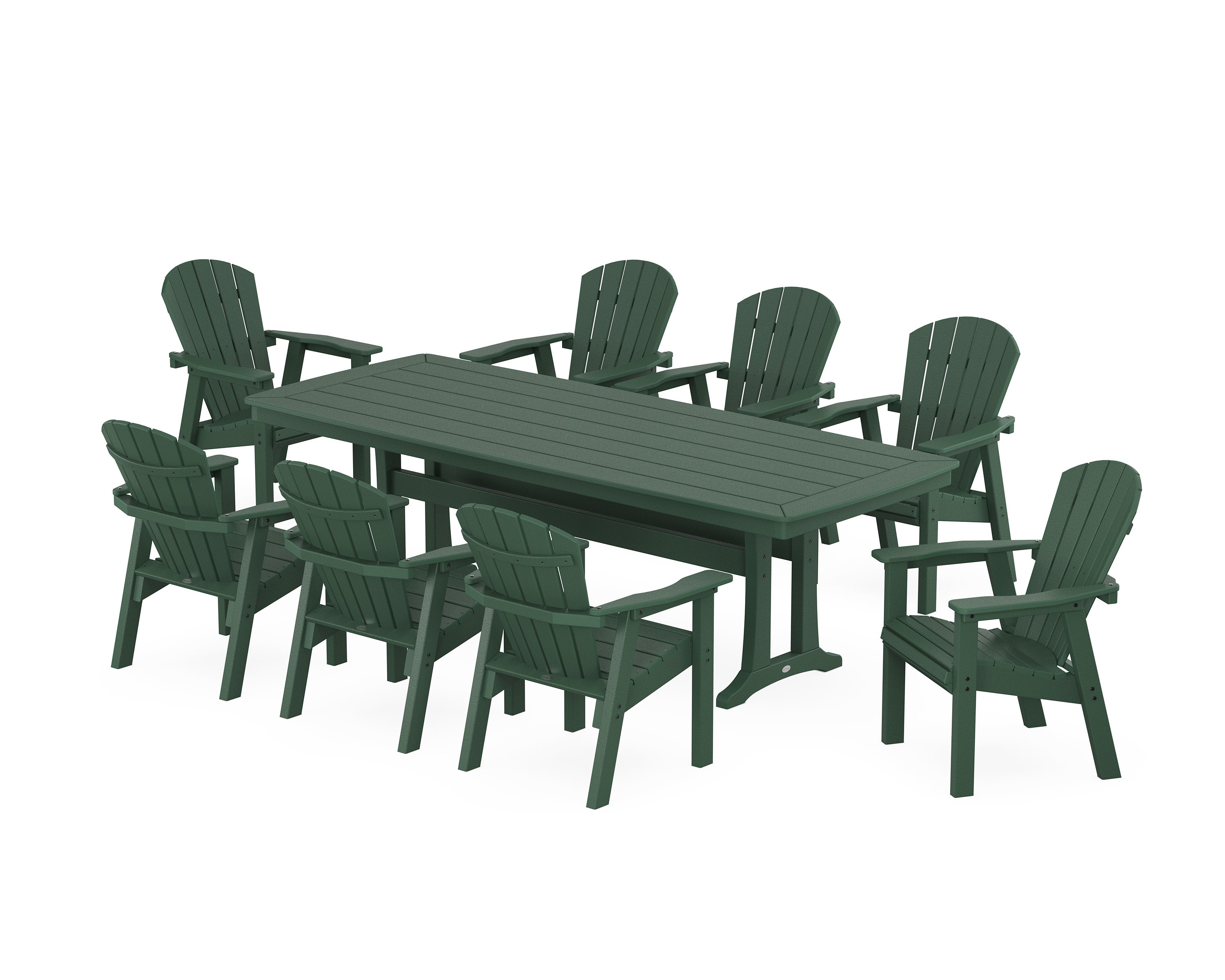 Seashell 9-Piece Dining Set with Trestle Legs in Green