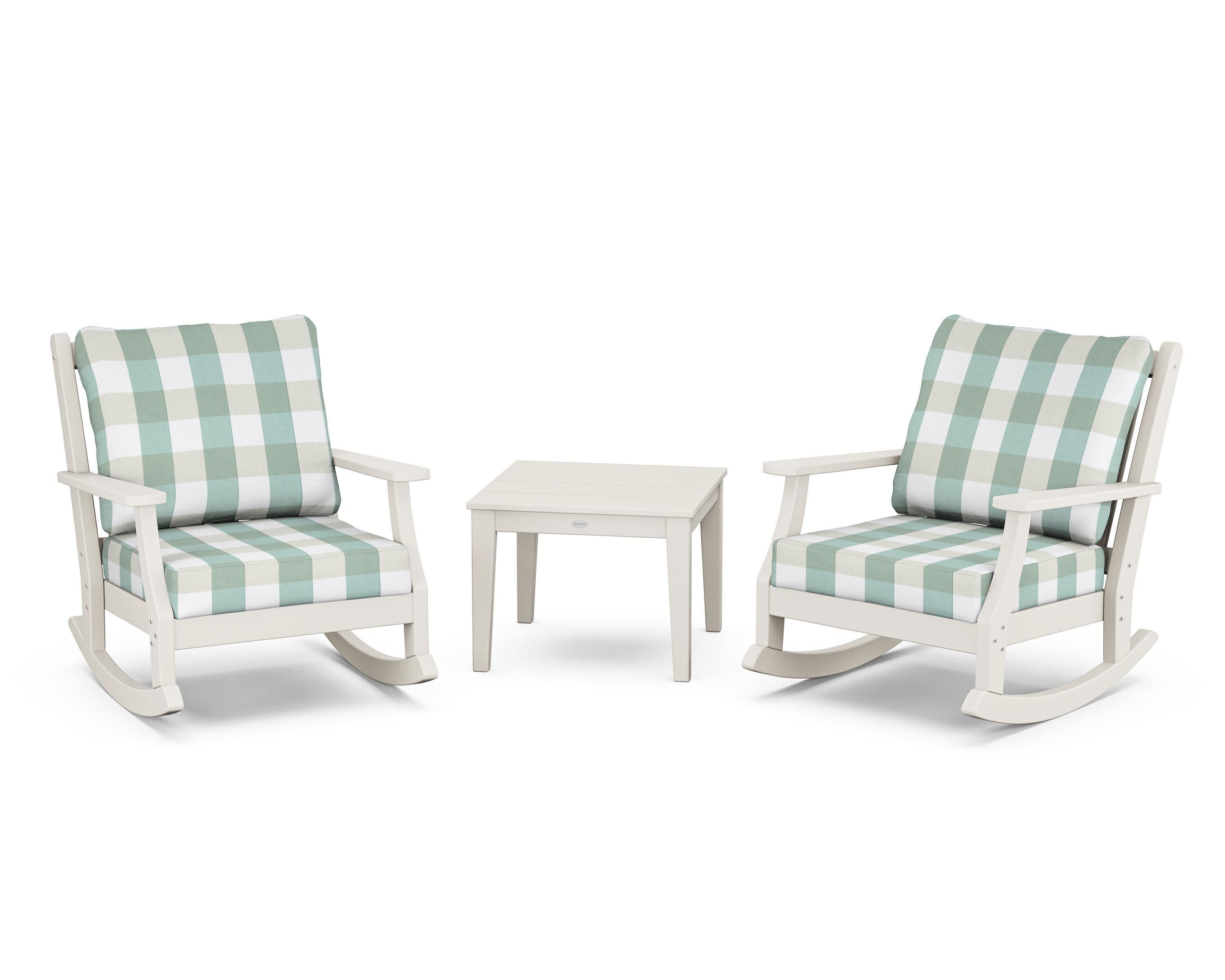 Wovendale 3-Piece Deep Seating Rocker Set in Sand / Buffalo Plaid Glacier Spa