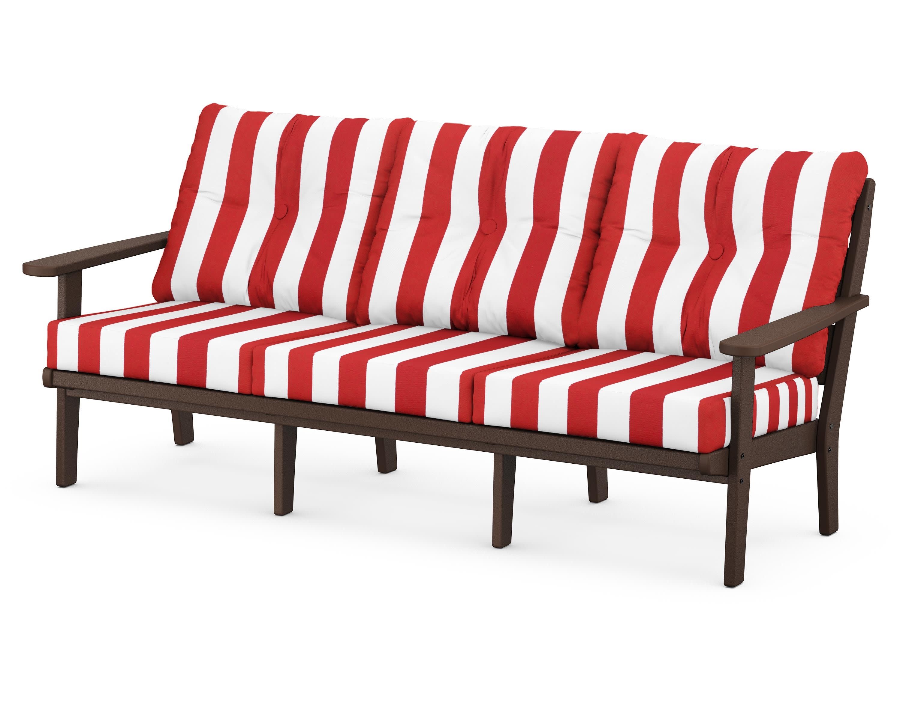Lakeside Deep Seating Sofa in Mahogany / Cabana Stripe Crimson