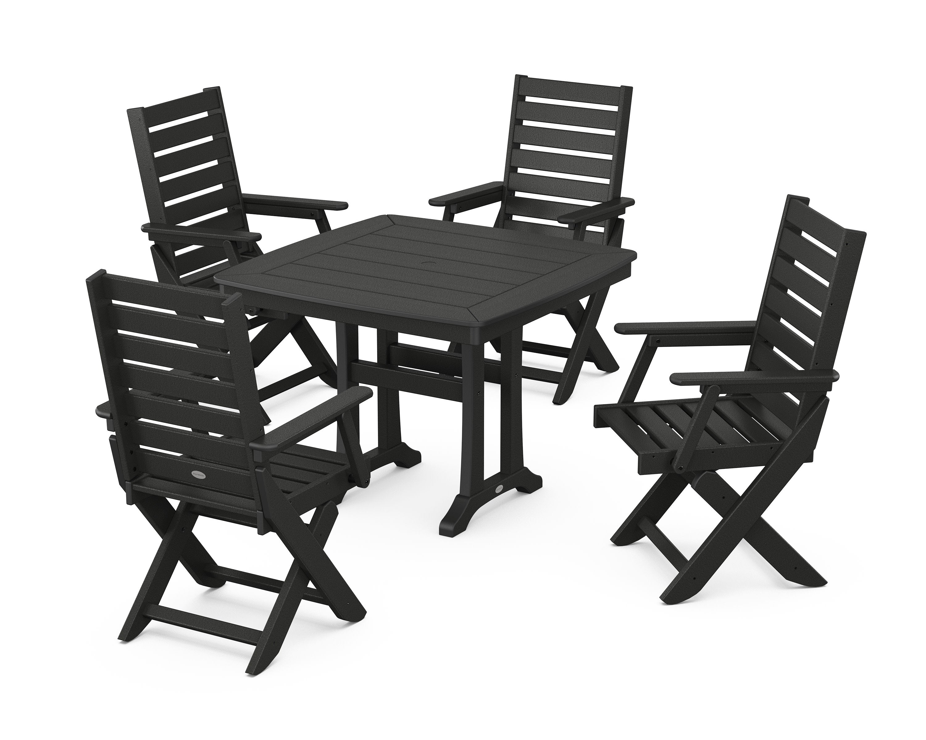 Captain Folding Chair 5-Piece Dining Set with Trestle Legs in Black