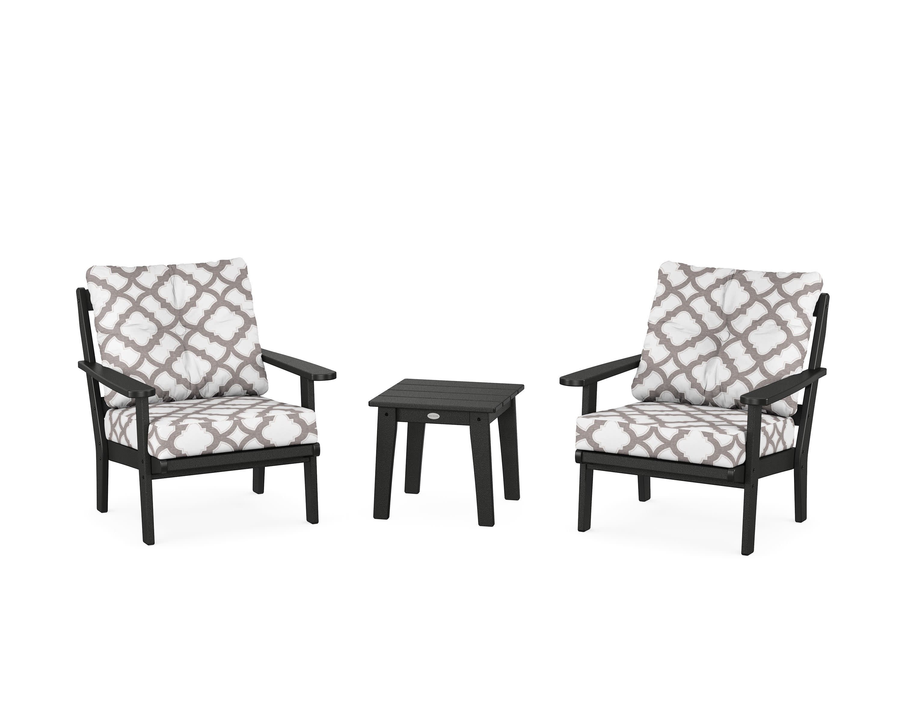 Mission 3-Piece Deep Seating Set in Black / Trellis Grey Mist