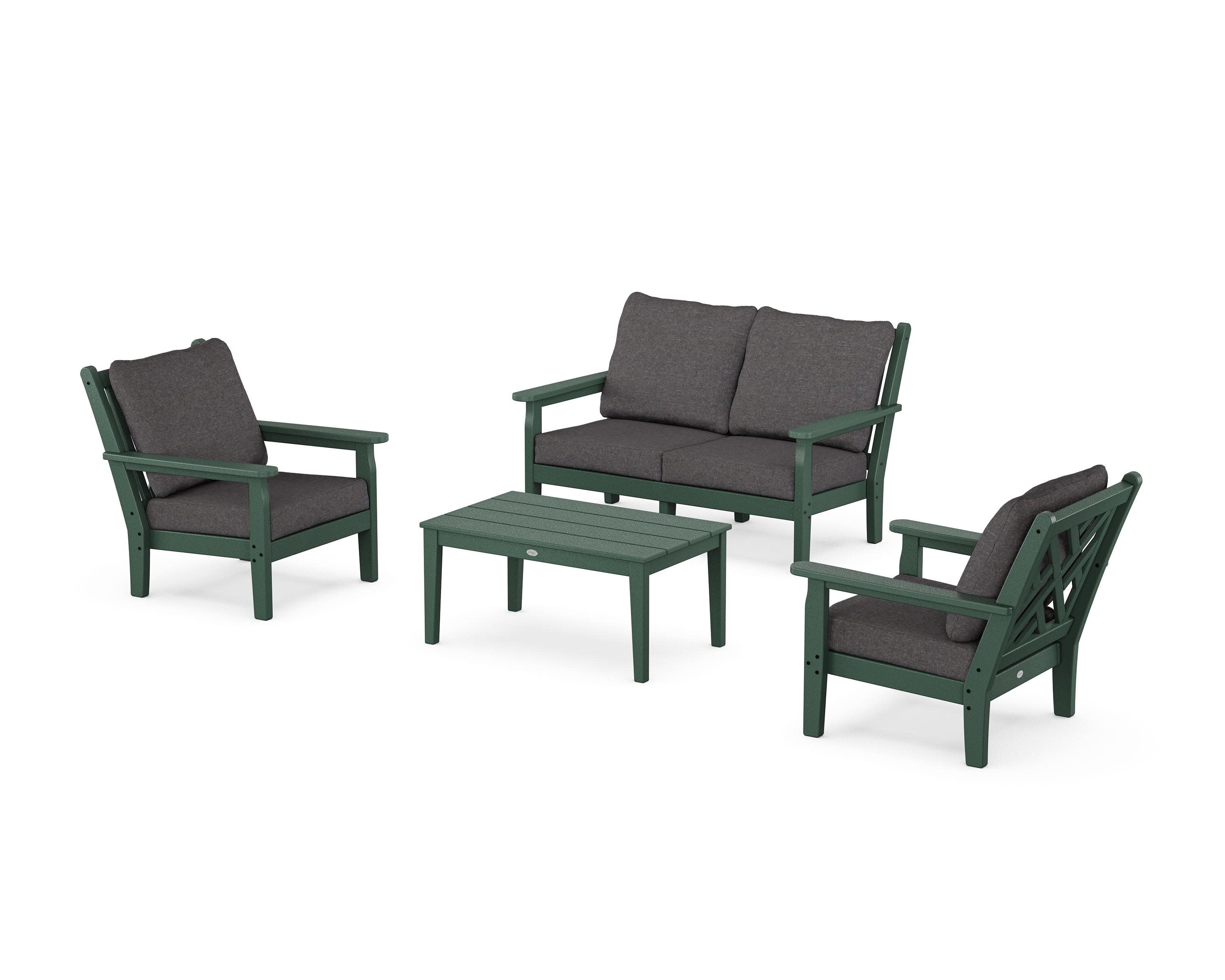 Chippendale 4-Piece Deep Seating Set with Loveseat in Green / Ash Charcoal