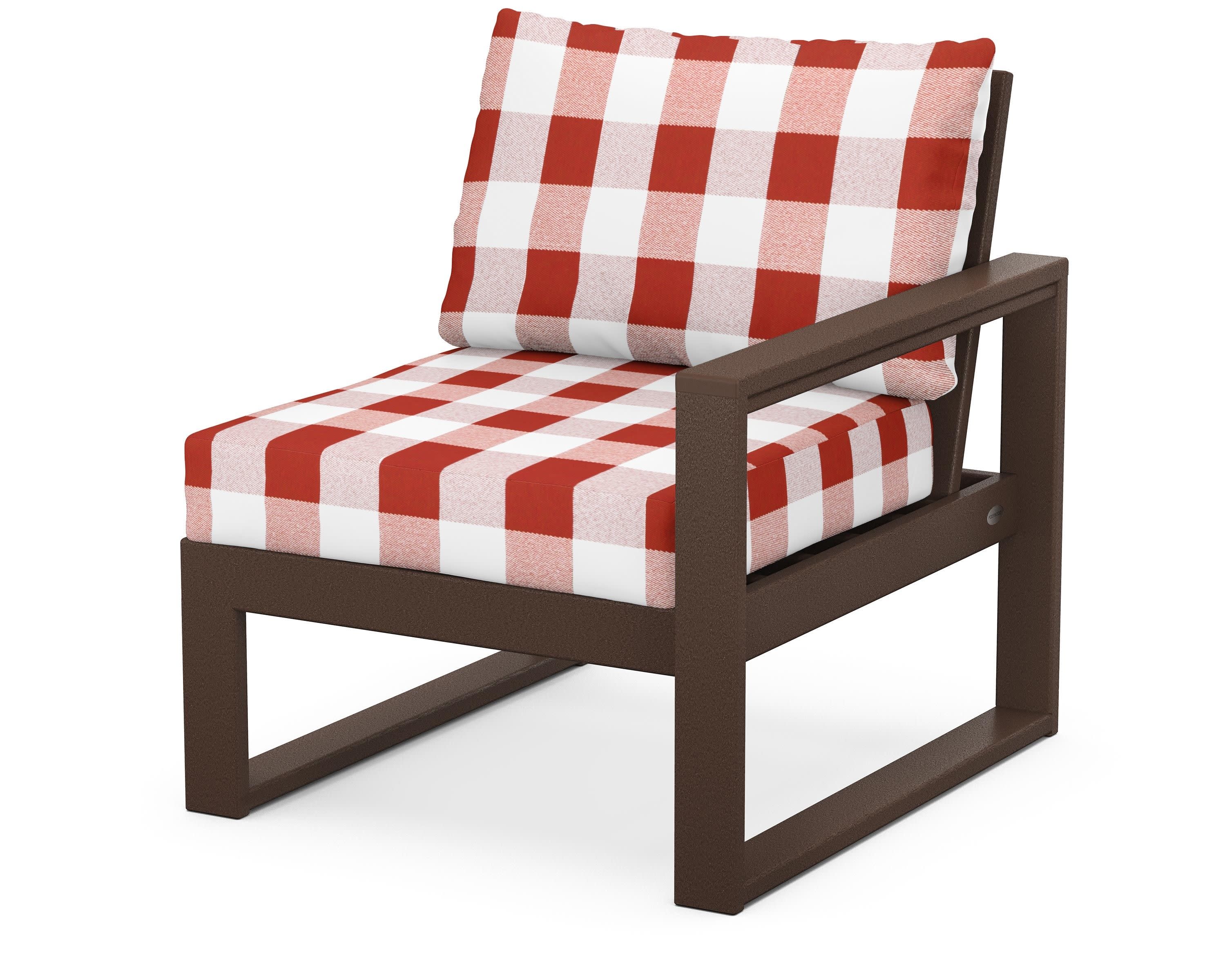 EDGE Modular Right Arm Chair in Mahogany / Buffalo Plaid Crimson