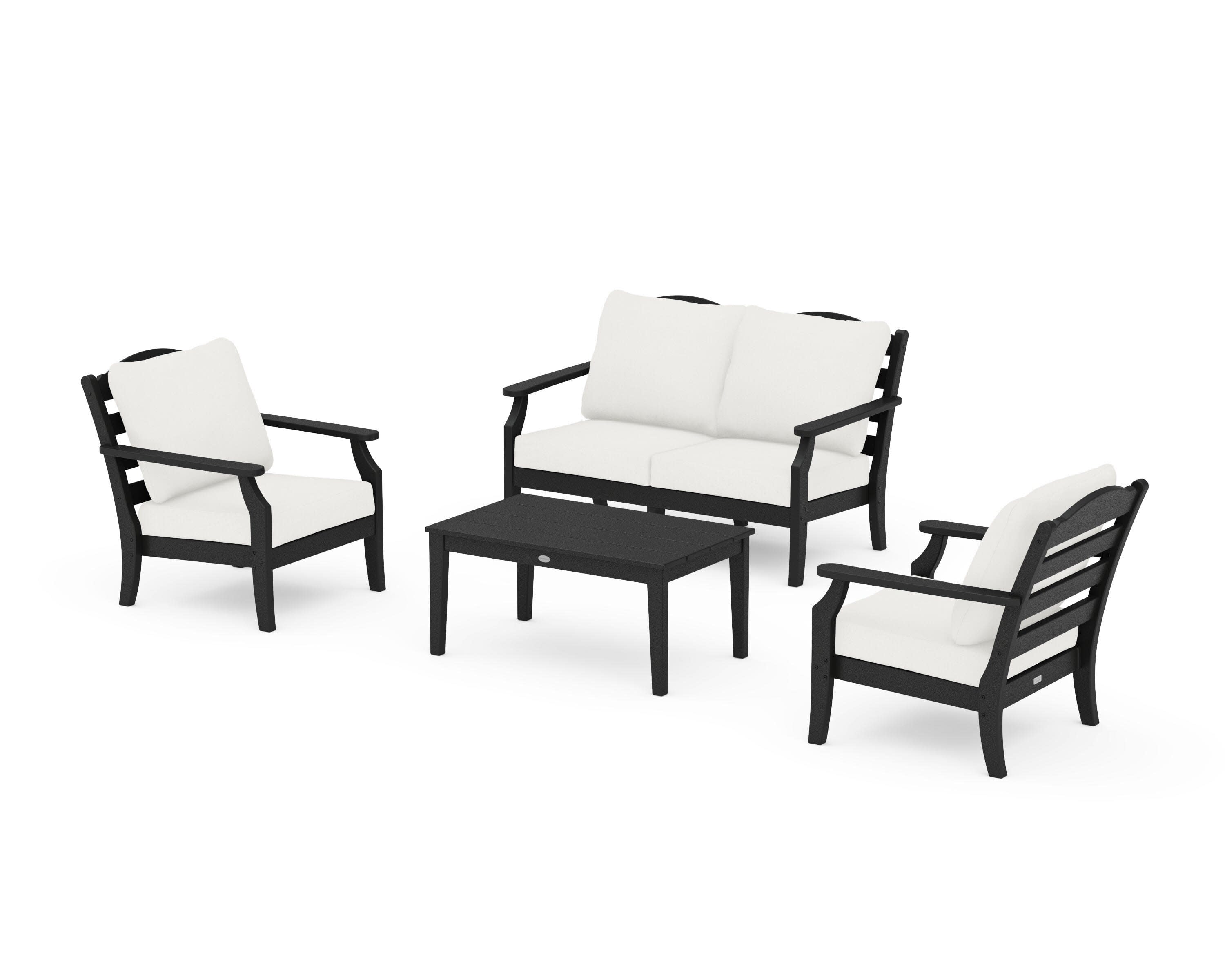 Savannah 4-Piece Deep Seating Set with Loveseat in Black / Natural Linen
