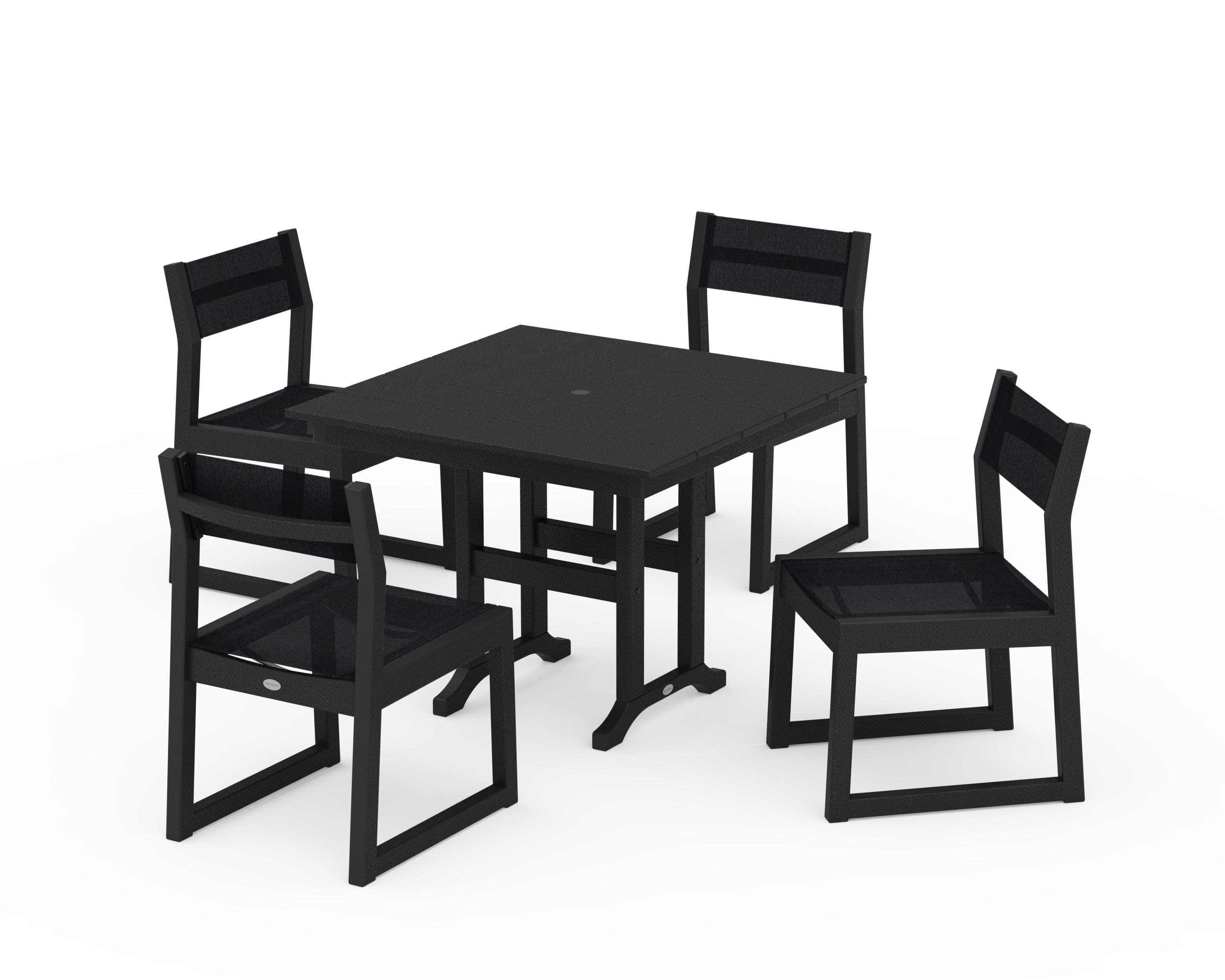 EDGE Sling Side Chair 5-Piece Farmhouse Dining Set in Black / Black Sling