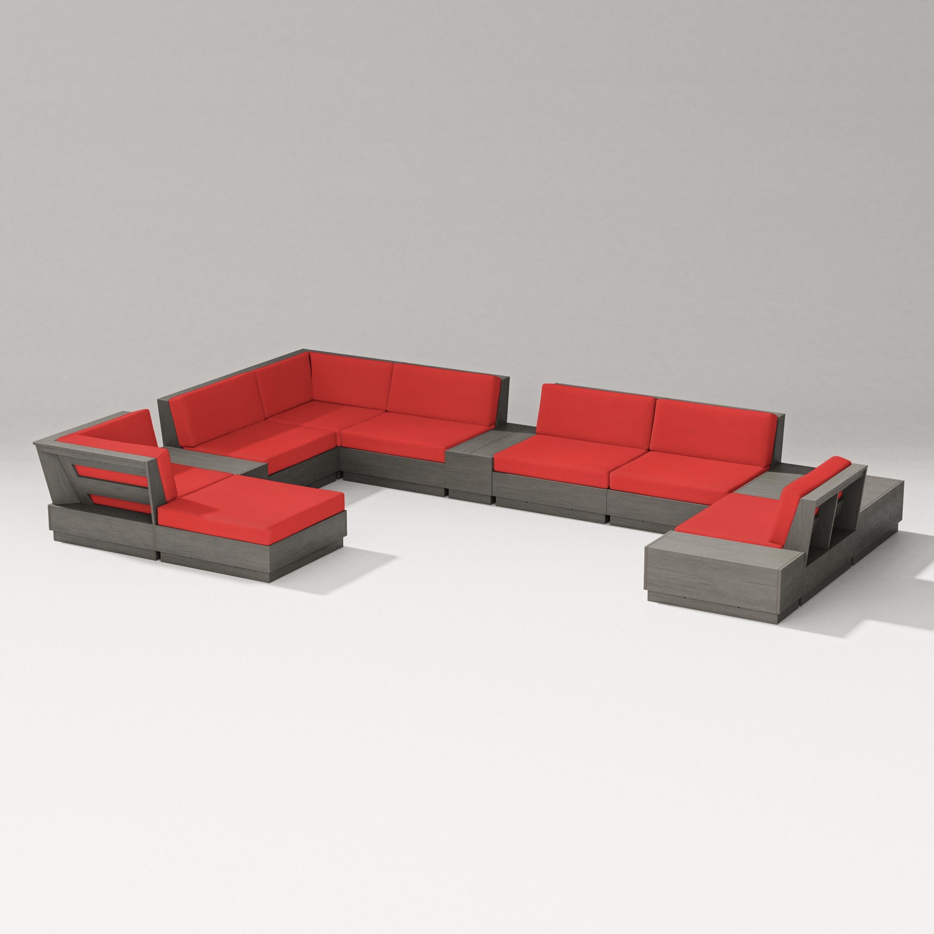 Elevate 12-Piece Conversation Sectional Set in Driftwood / Crimson Linen