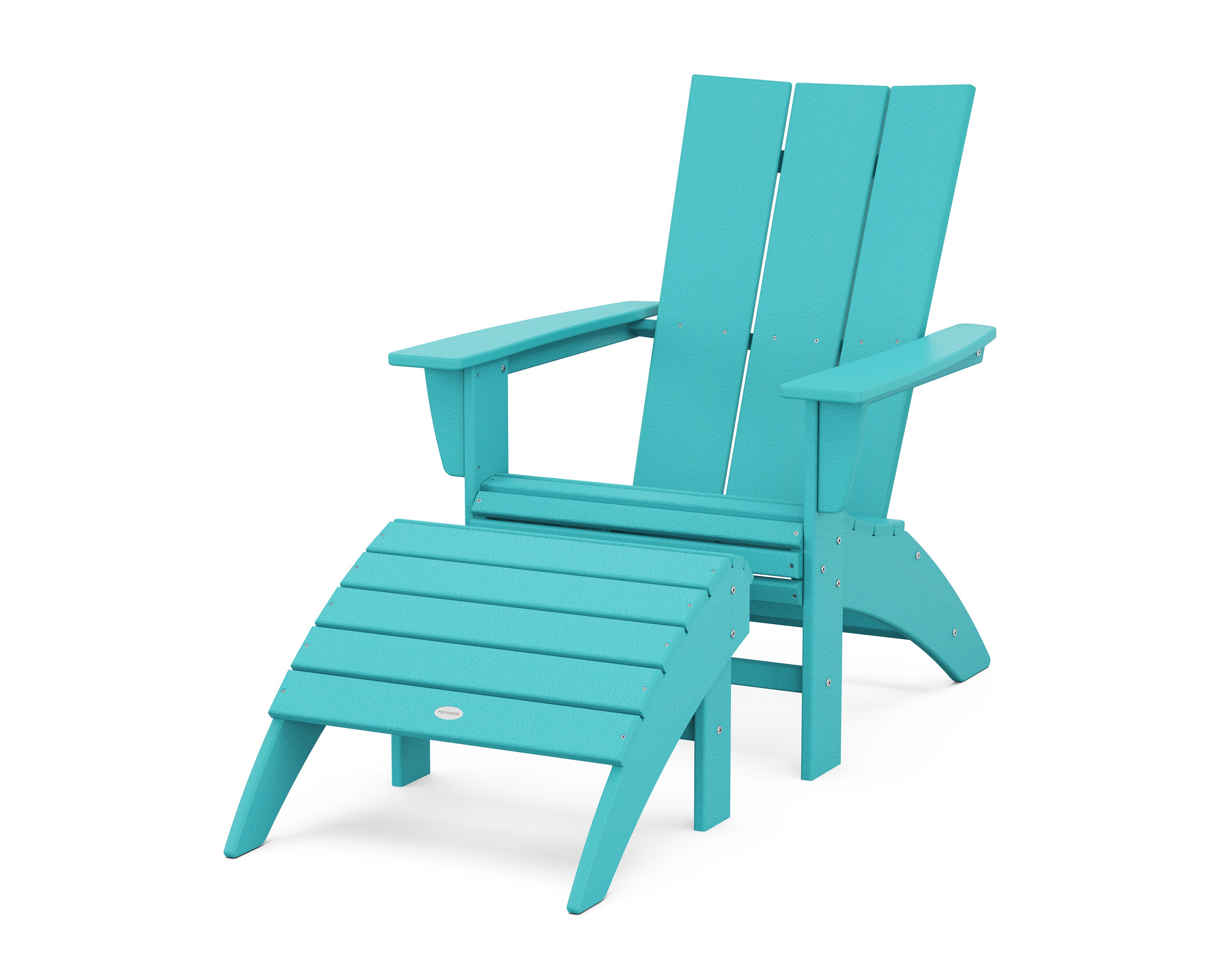 Modern Curveback Adirondack Chair 2-Piece Set with Ottoman in Aruba