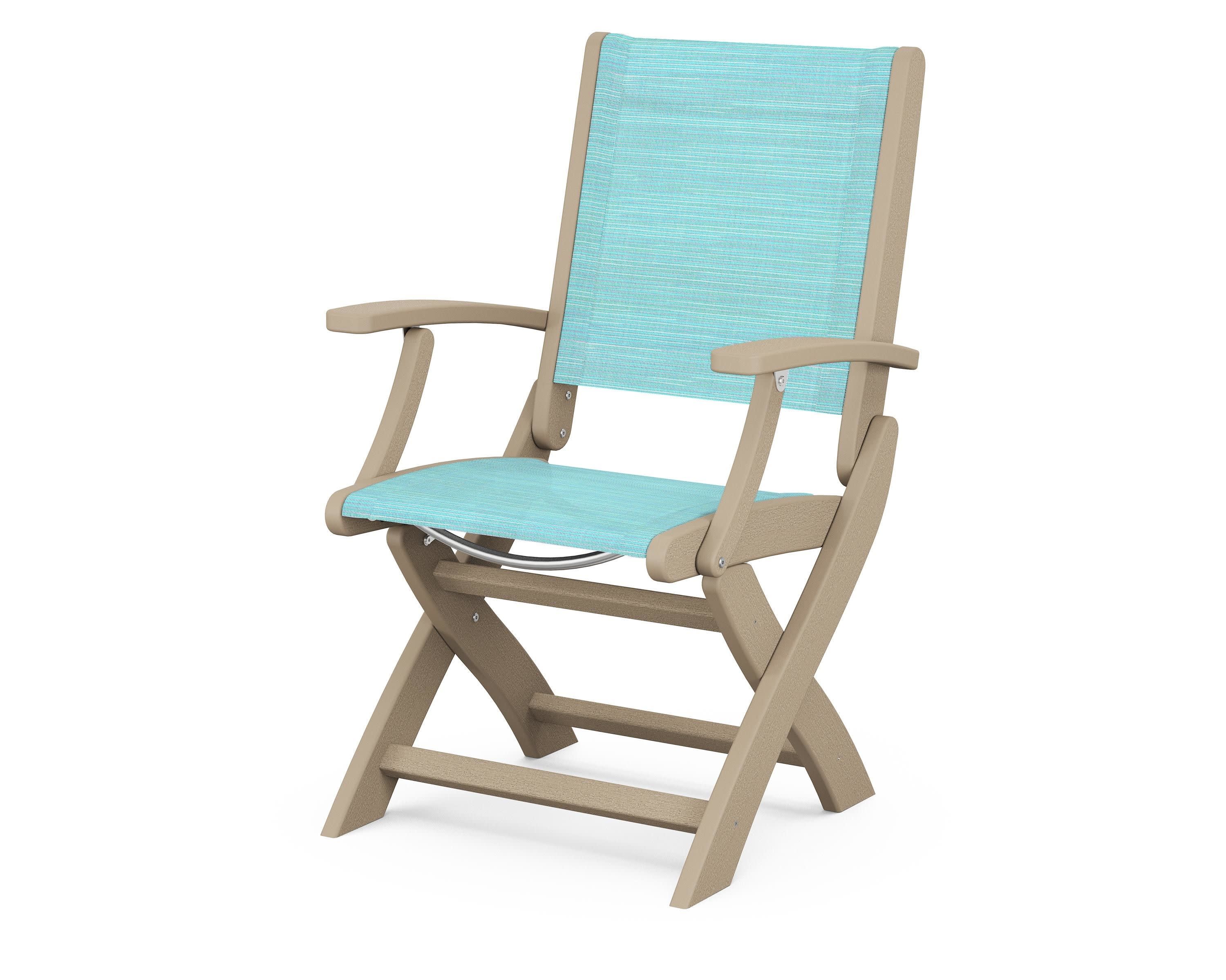 Coastal Folding Chair in Vintage Sahara / Dupioni Aquamarine Sling
