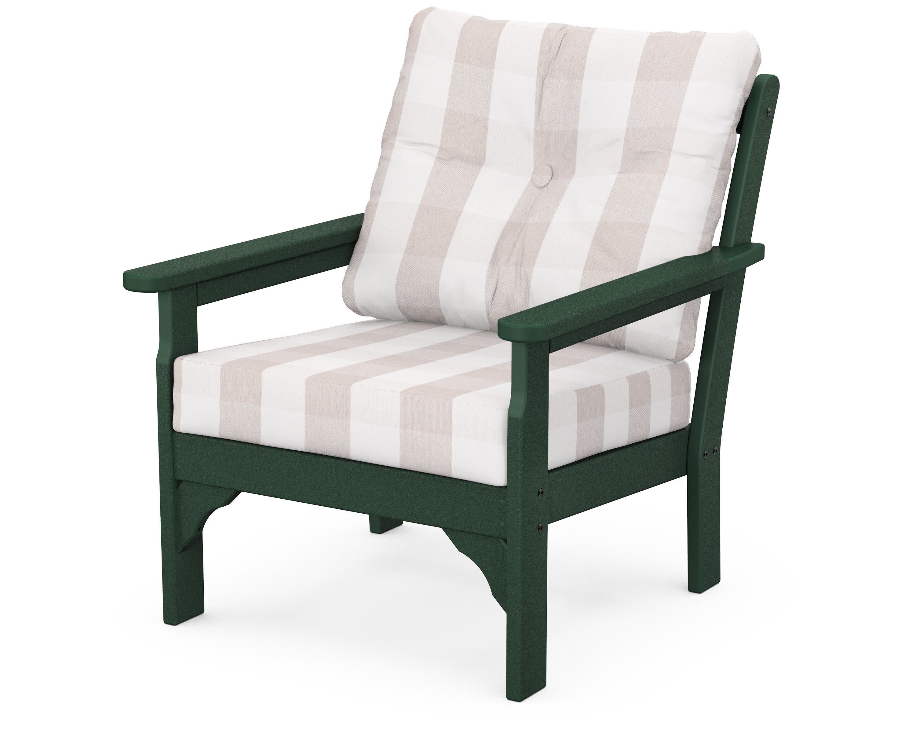 Vineyard Deep Seating Chair in Green / Buffalo Plaid Dune Burlap