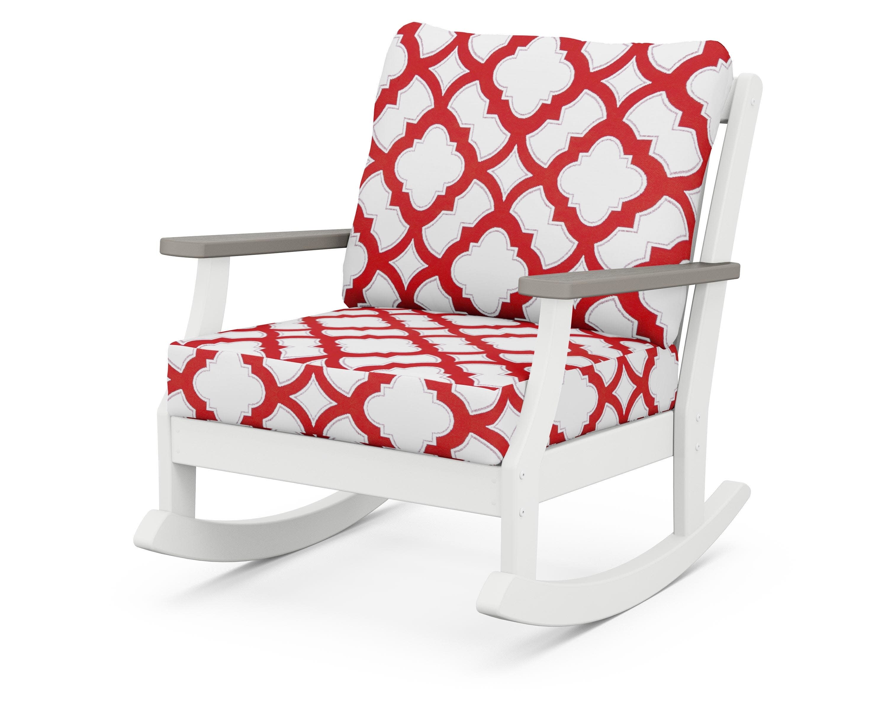 Braxton Deep Seating Rocking Chair in White / Driftwood / Trellis Crimson
