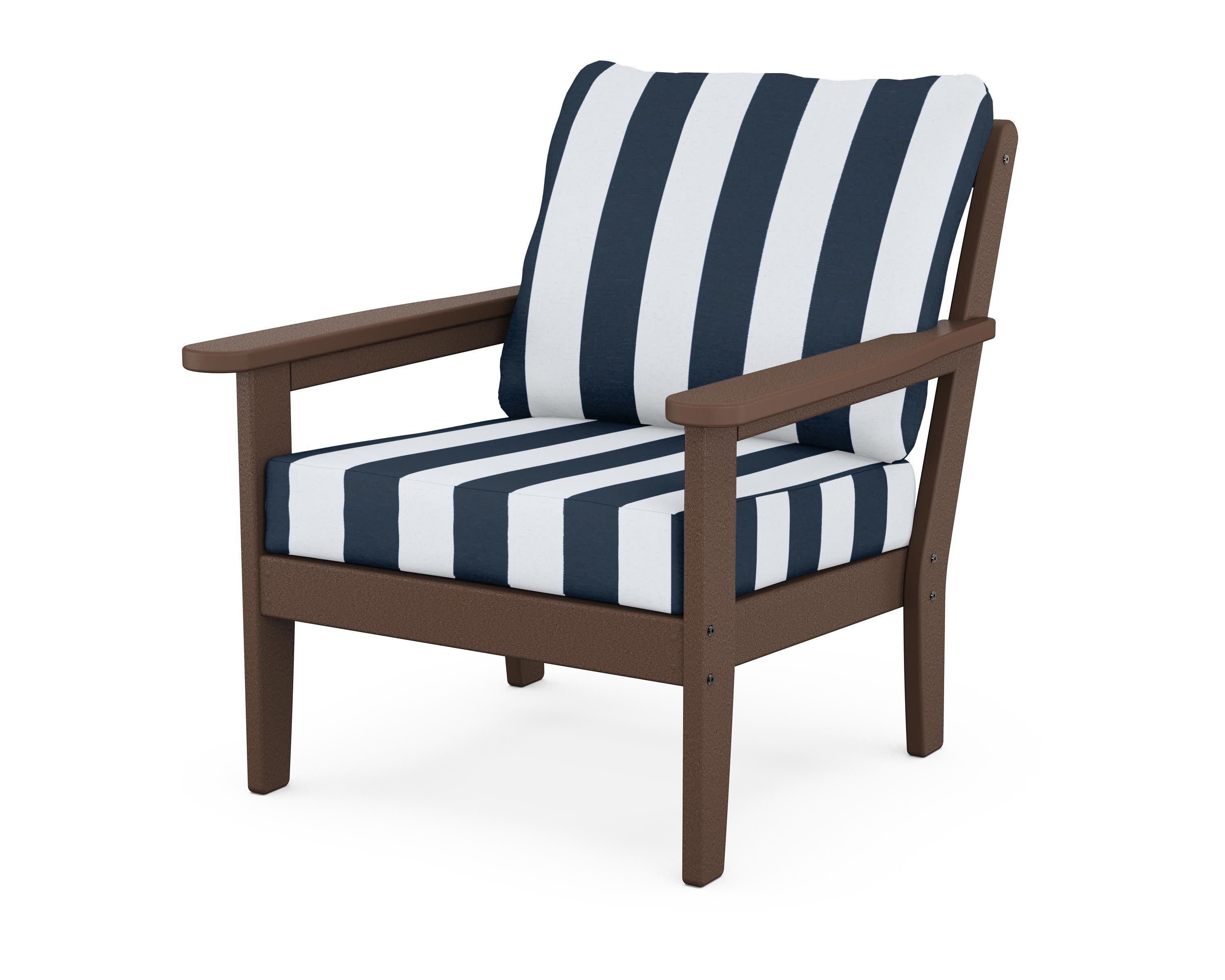 Cottage Deep Seating Chair in Mahogany / Cabana Stripe Marine Indigo