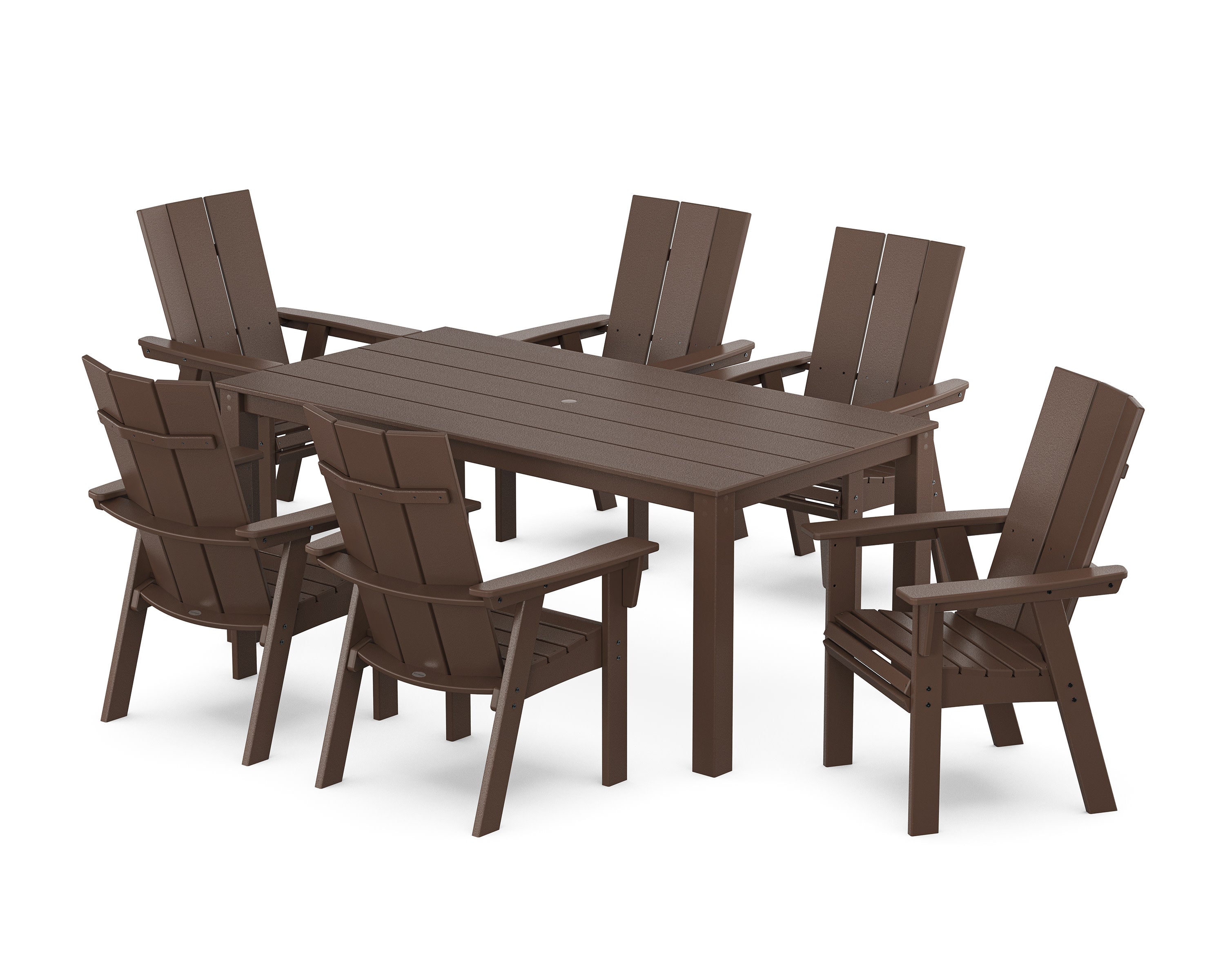 Modern Curveback Adirondack 7-Piece Parsons Dining Set in Mahogany