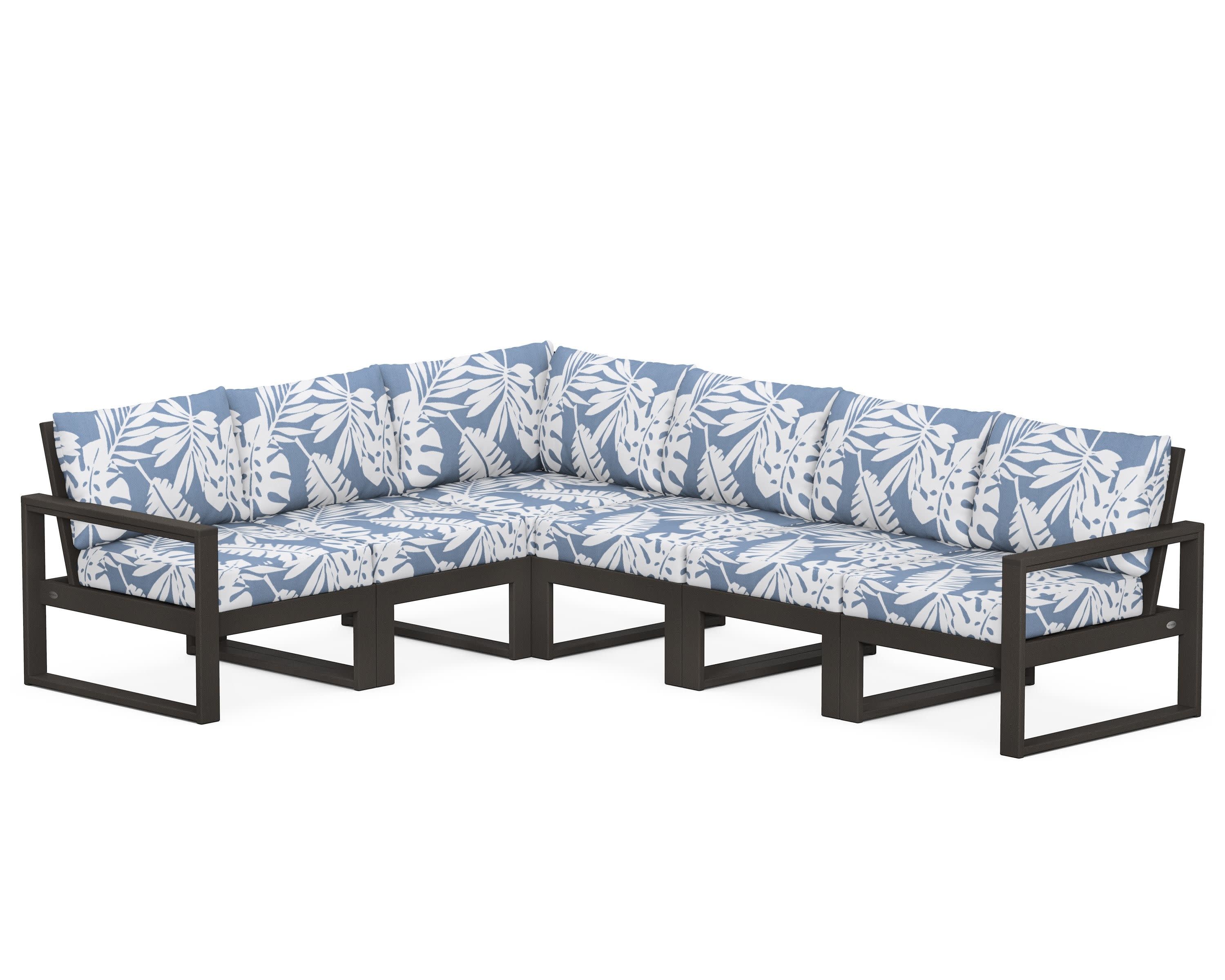 EDGE 6-Piece Modular Deep Seating Set in Vintage Coffee / Leaf Sky Blue
