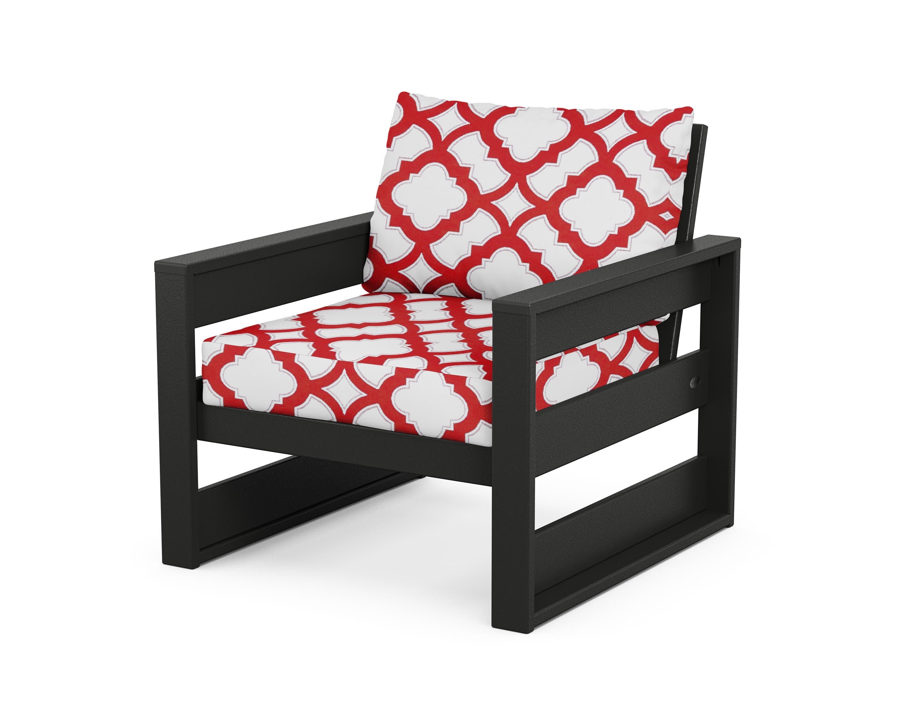 Westport Club Chair in Black / Trellis Crimson