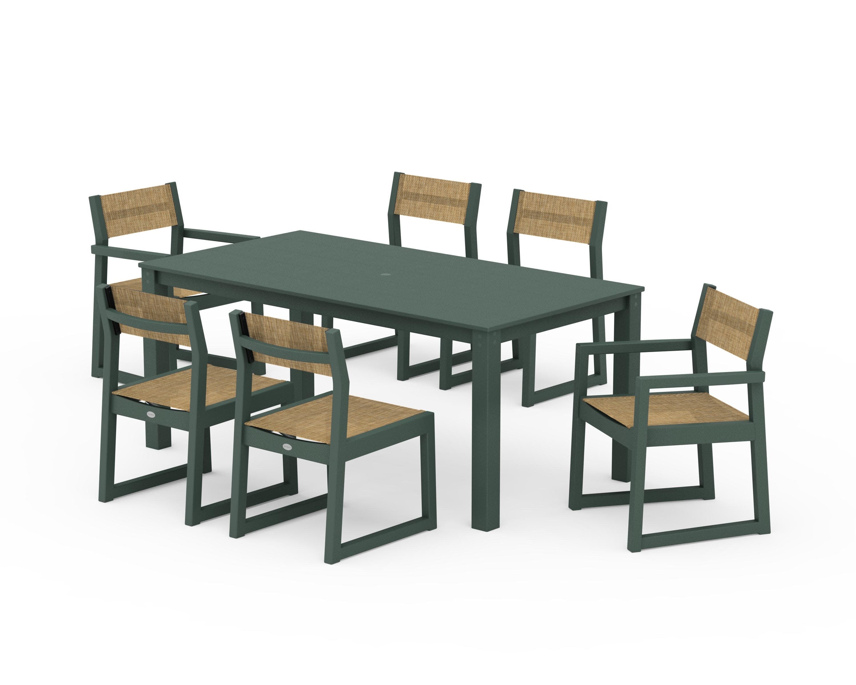 EDGE Sling 7-Piece Parsons Dining Set in Green / Burlap Sling
