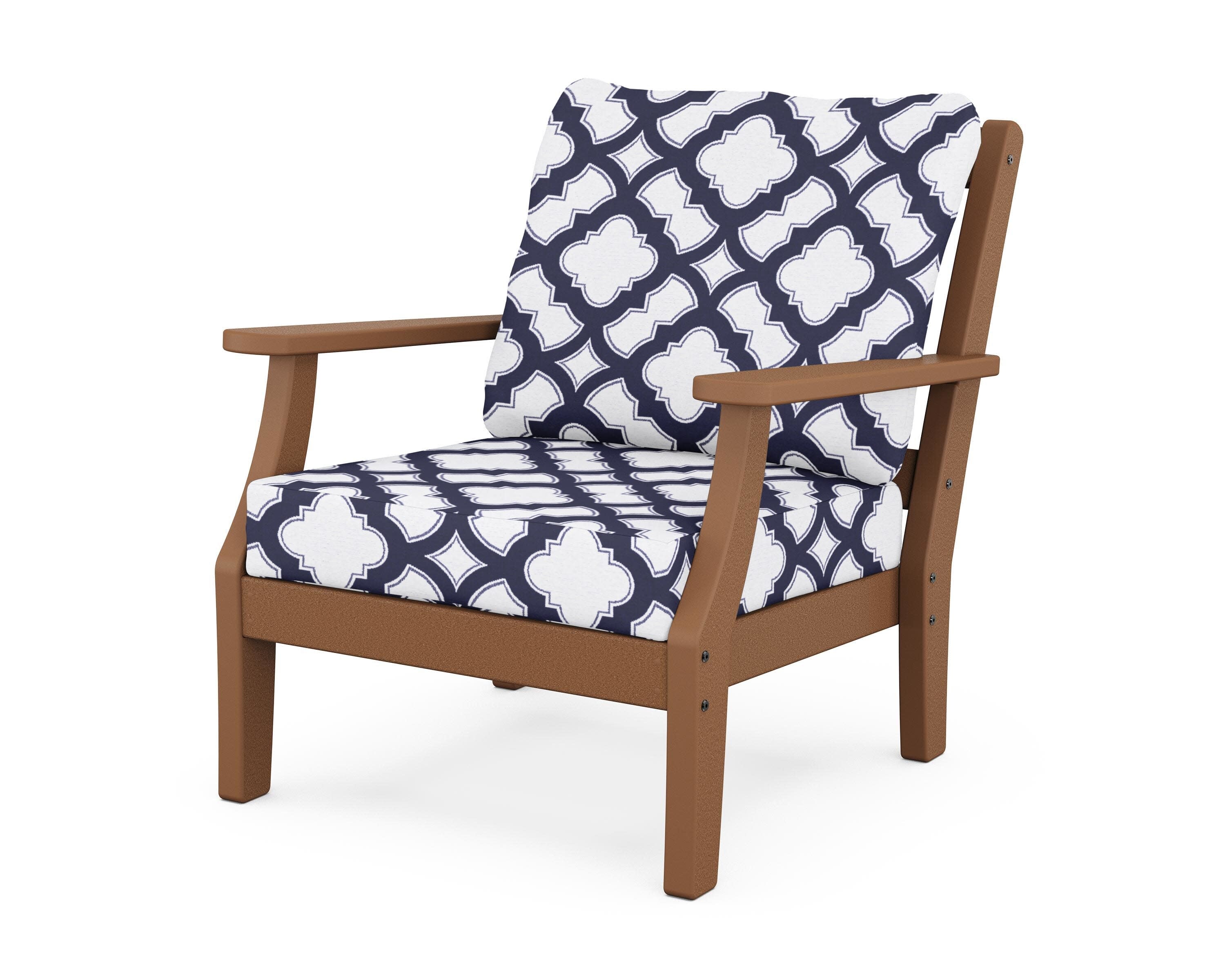 Chinoiserie Deep Seating Chair in Teak / Trellis Navy
