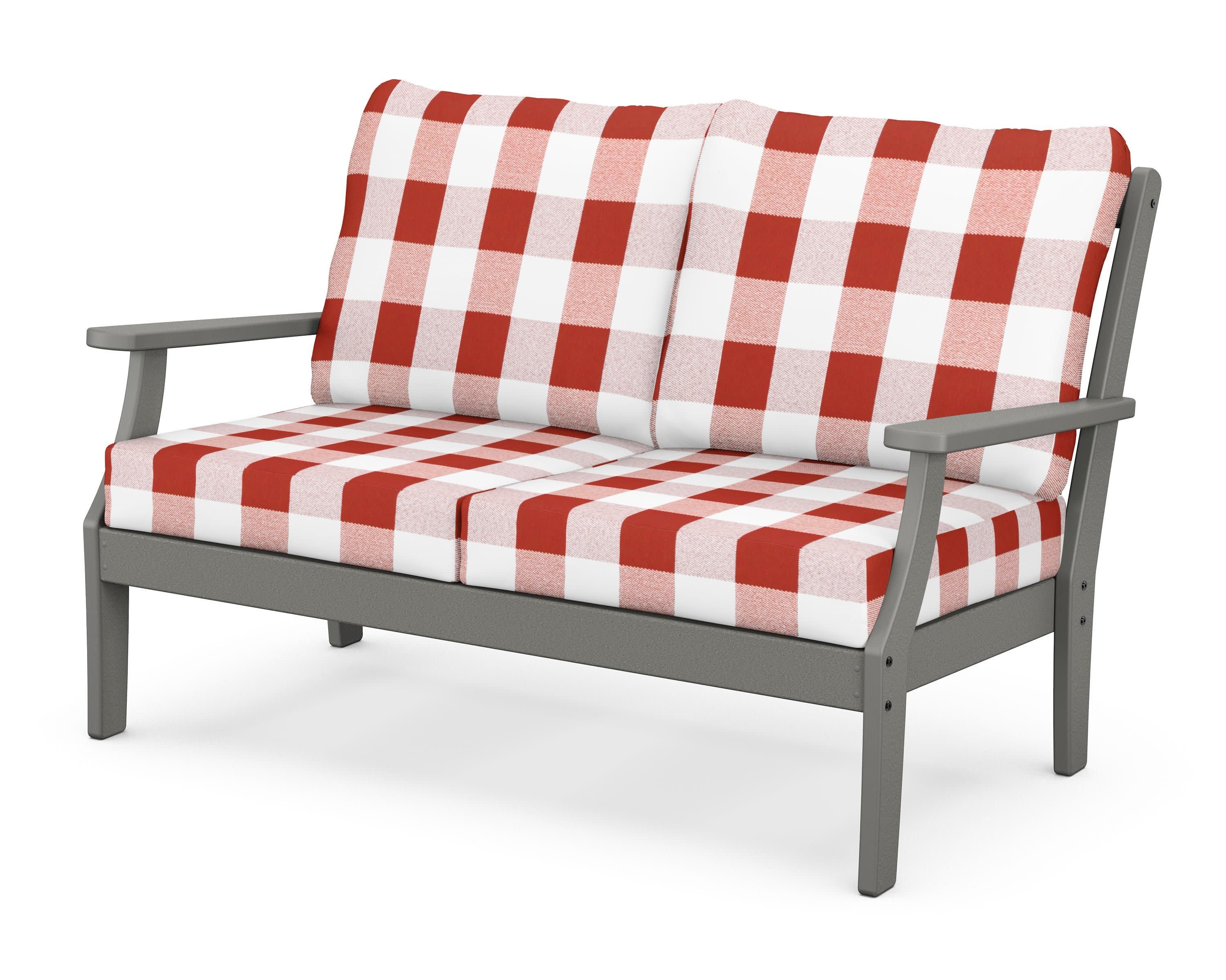 Braxton Deep Seating Loveseat in Slate Grey / Buffalo Plaid Crimson