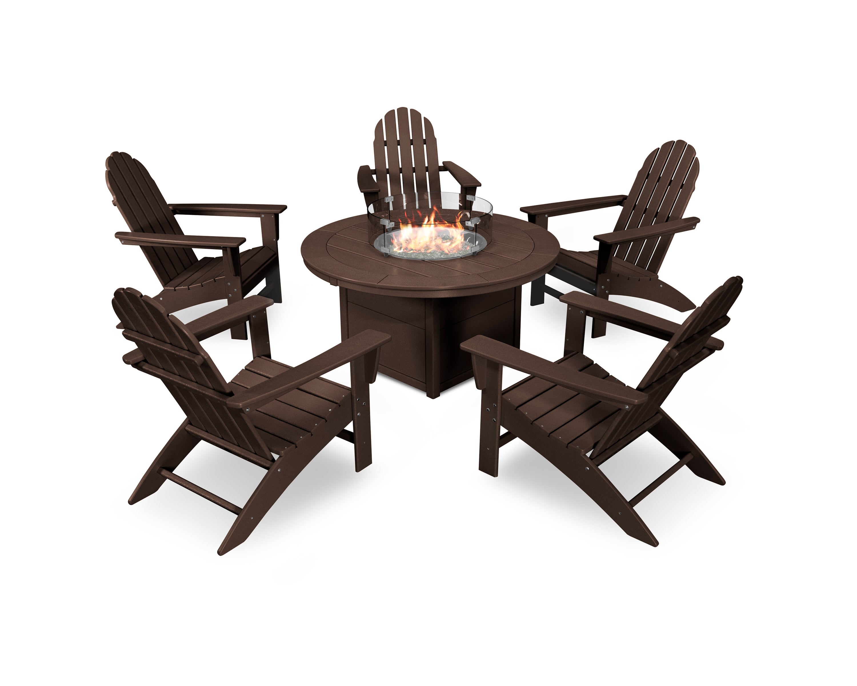 Vineyard Adirondack 6-Piece Chat Set with Fire Pit Table in Mahogany