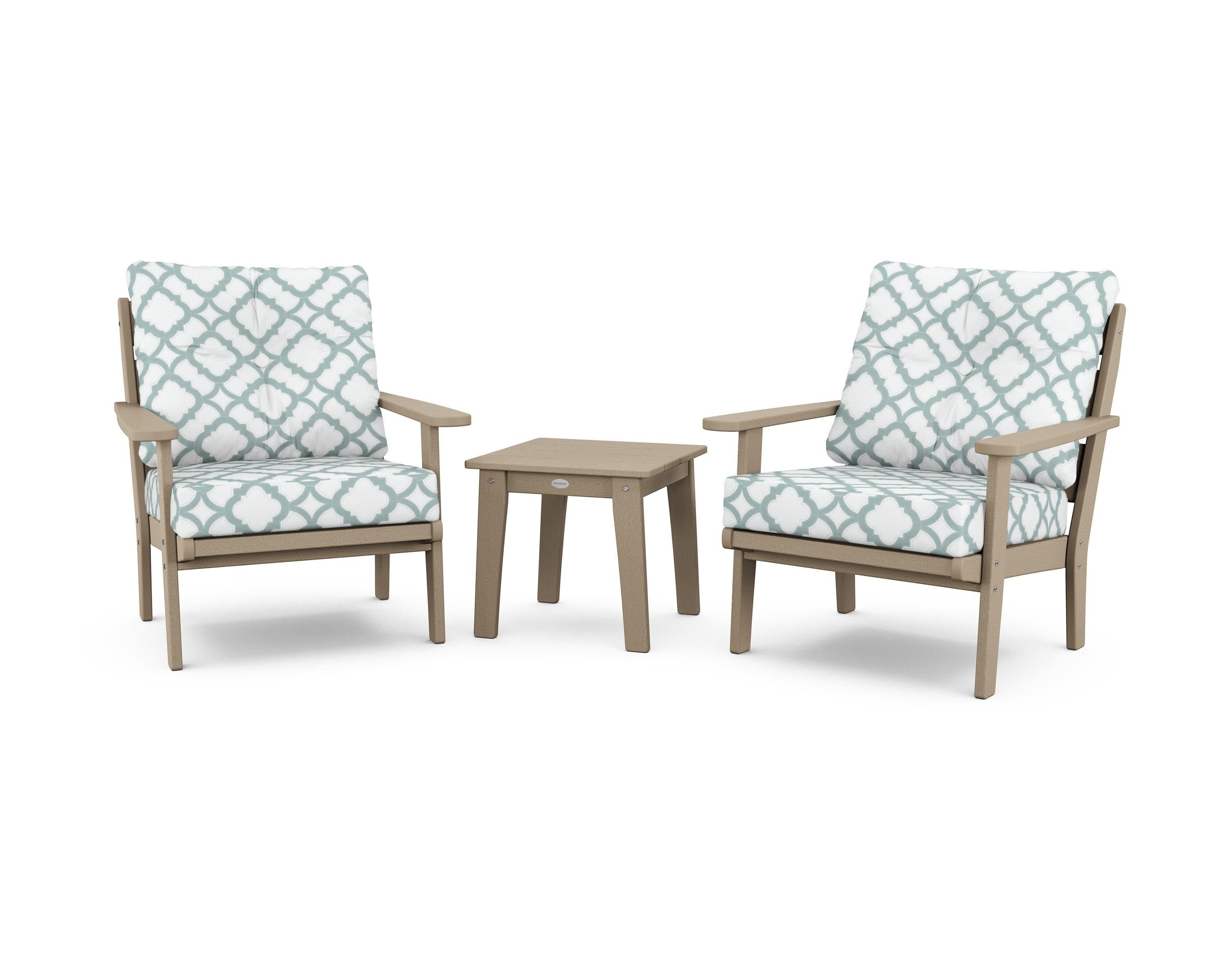 Lakeside 3-Piece Deep Seating Chair Set in Vintage Sahara / Trellis Glacier Spa