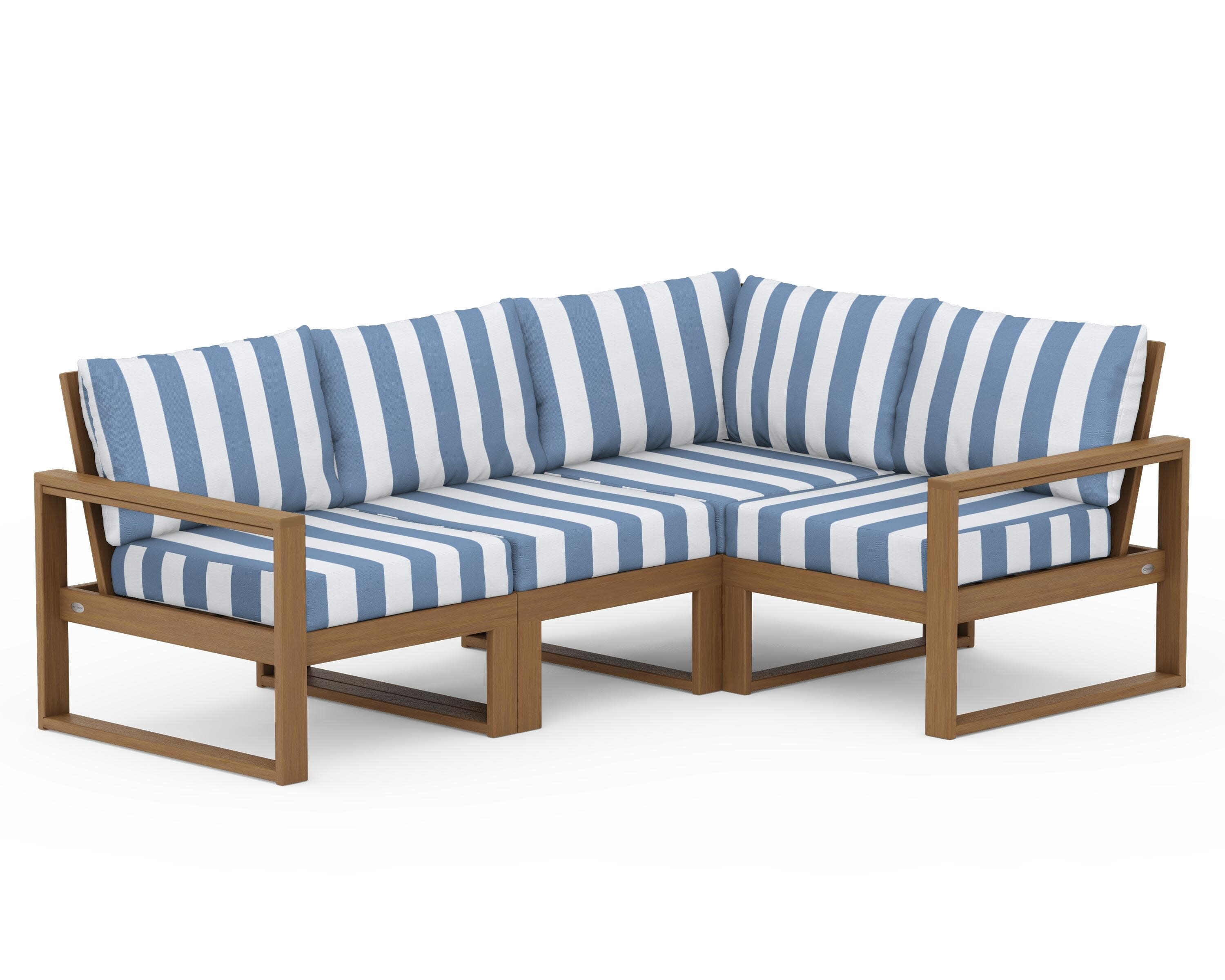 EDGE 4-Piece Modular Deep Seating Set in Natural / Cabana Stripe Sky Blue