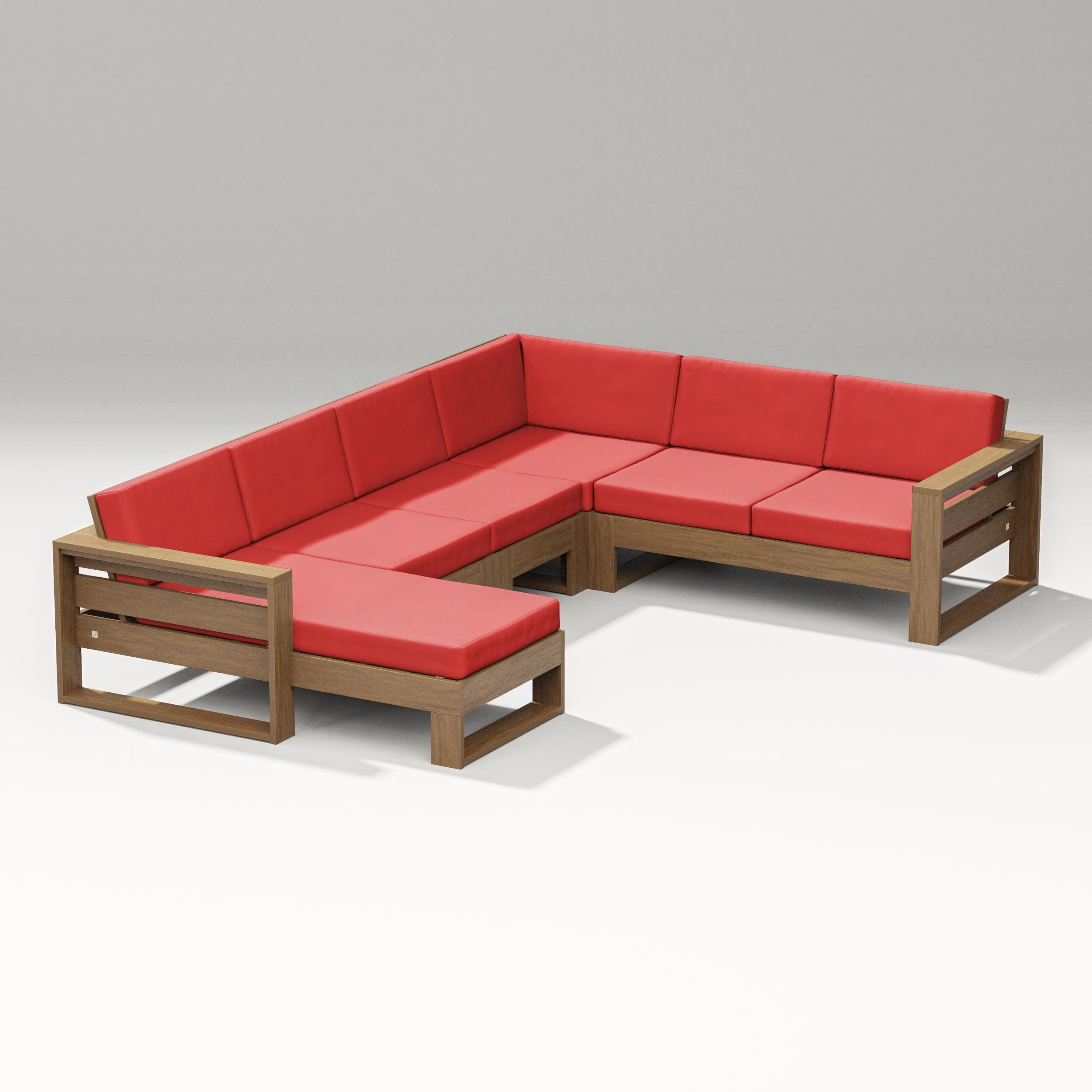 Latitude Corner Sectional with Left Chaise in Natural / Crimson Linen