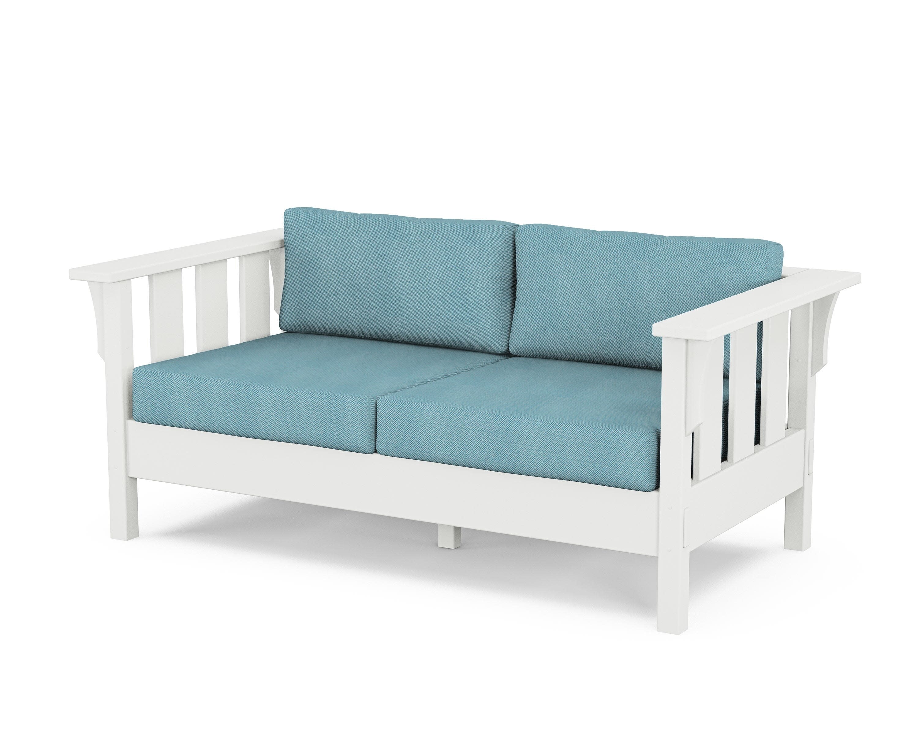 Acadia Deep Seating Loveseat in White / Lattice Sky Blue