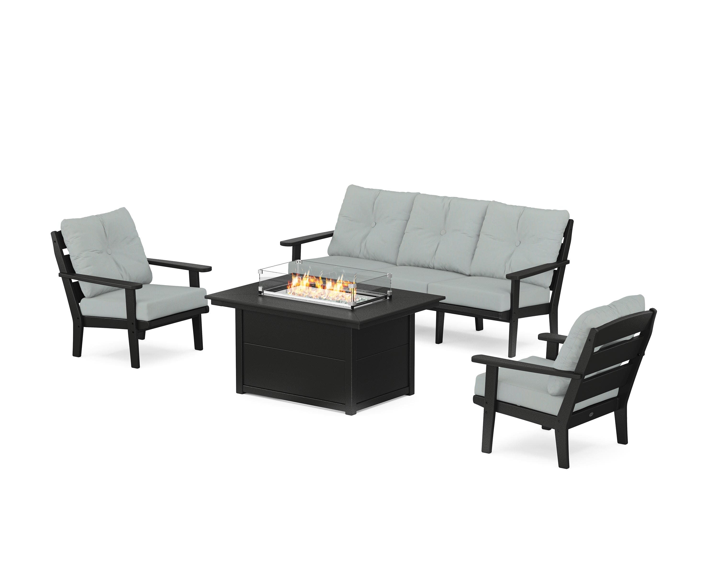 Lakeside Deep Seating Fire Pit Table Set in Black / Spa