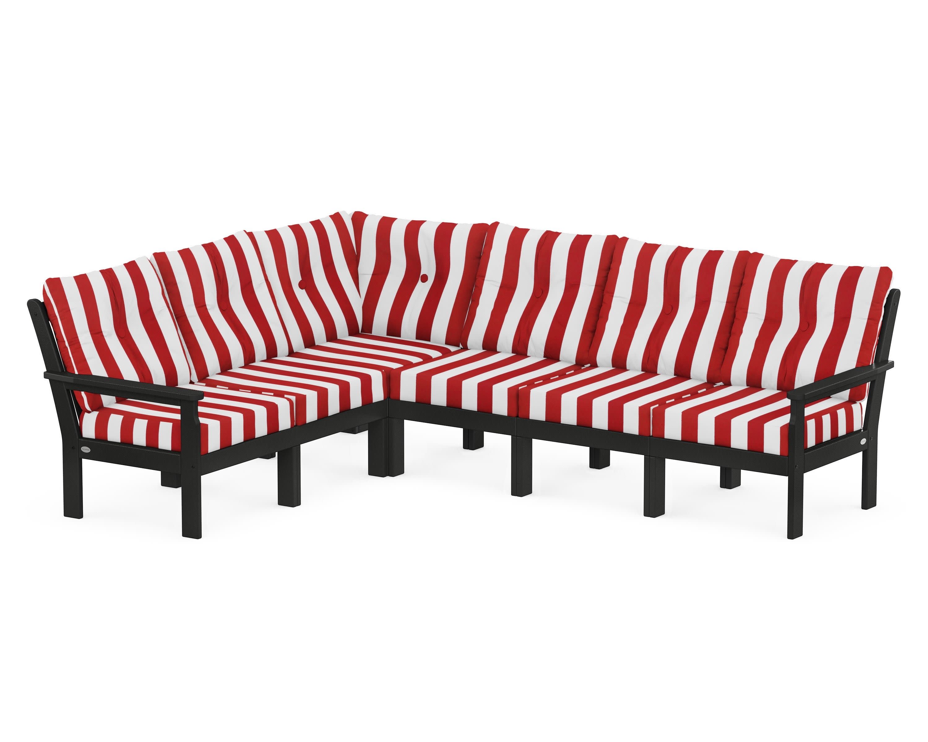 Vineyard 6-Piece Sectional in Black / Cabana Stripe Crimson