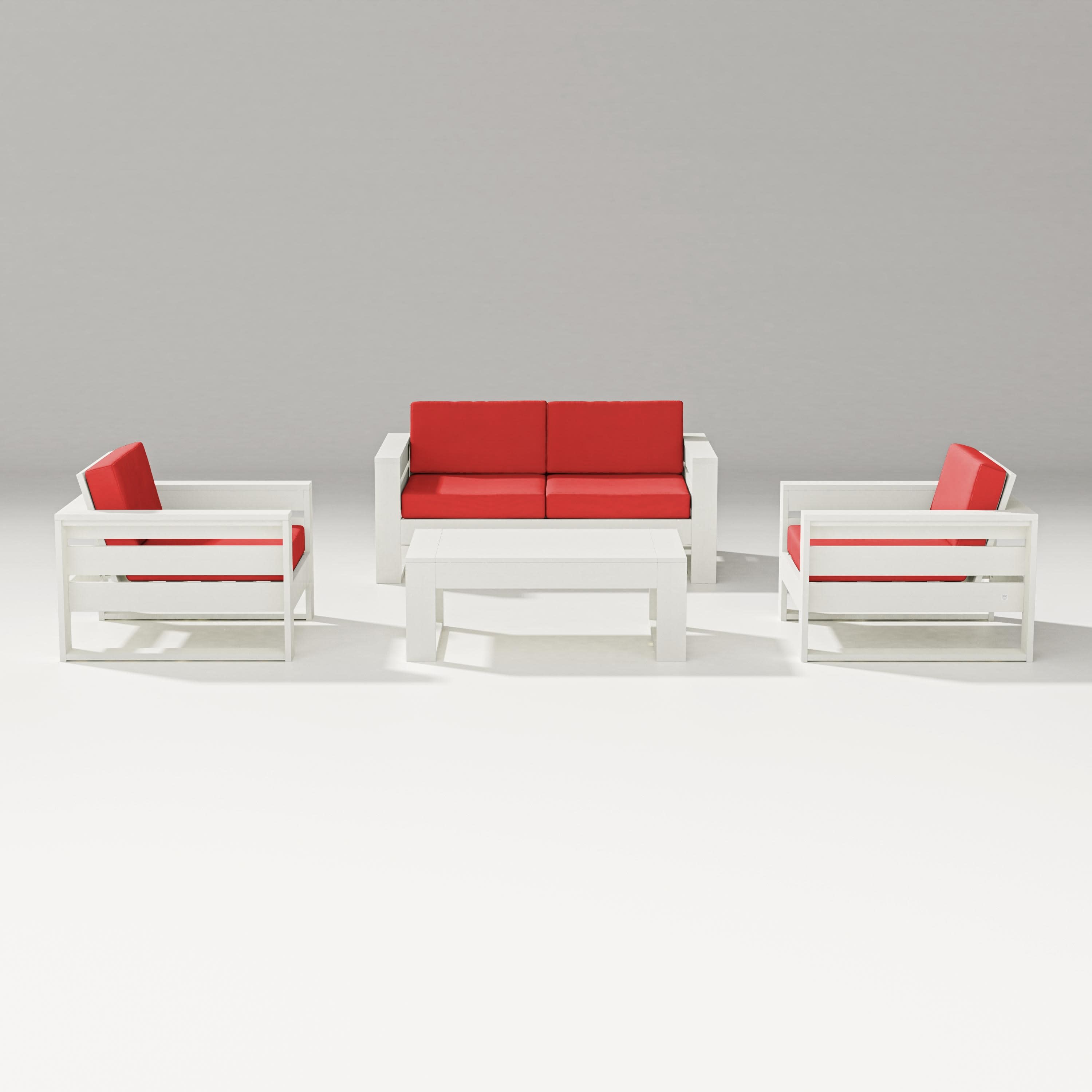 Latitude 4-Piece Lounge Loveseat Set in Vintage White / Crimson Linen
