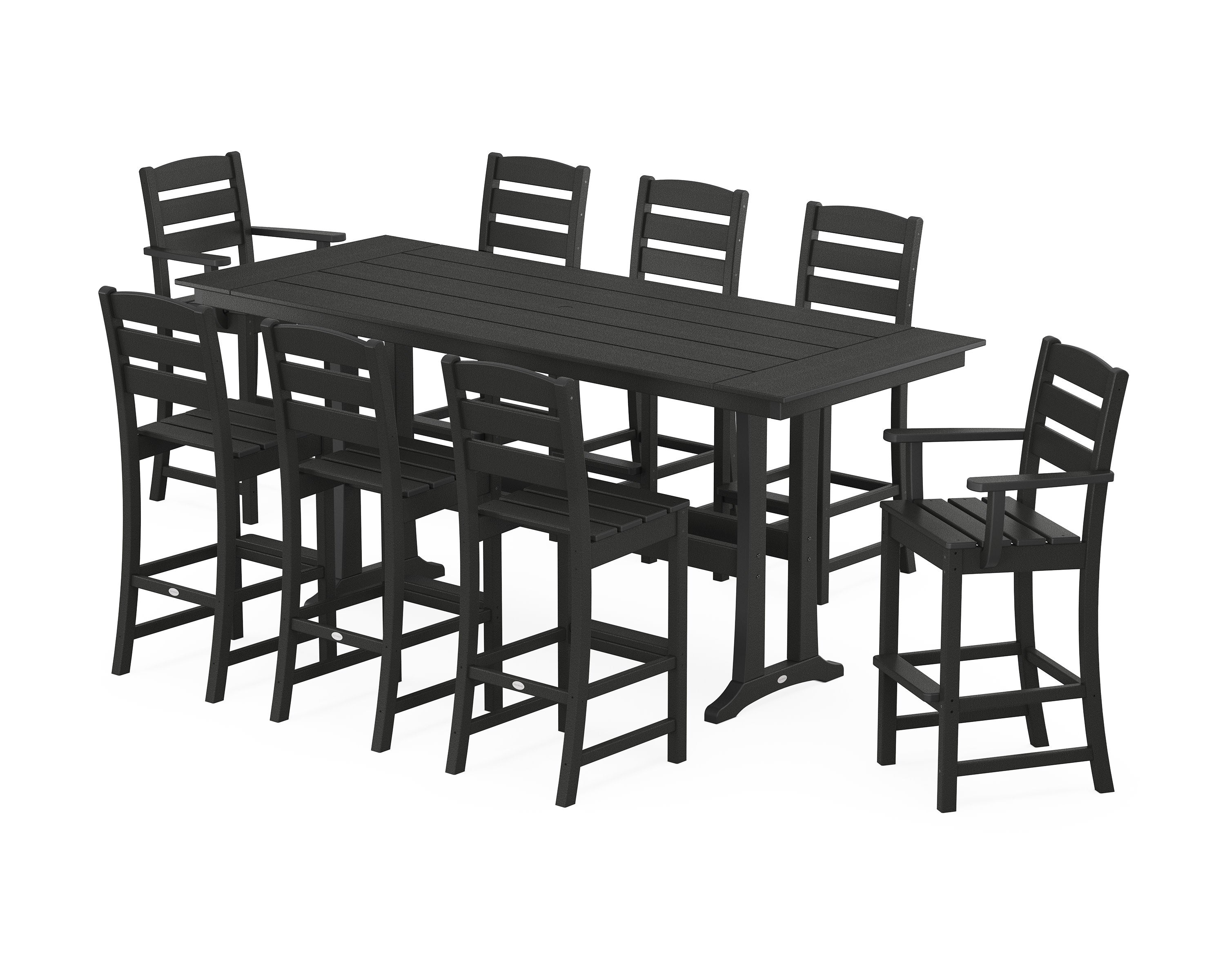 Lakeside 9-Piece Farmhouse Bar Set with Trestle Legs in Black