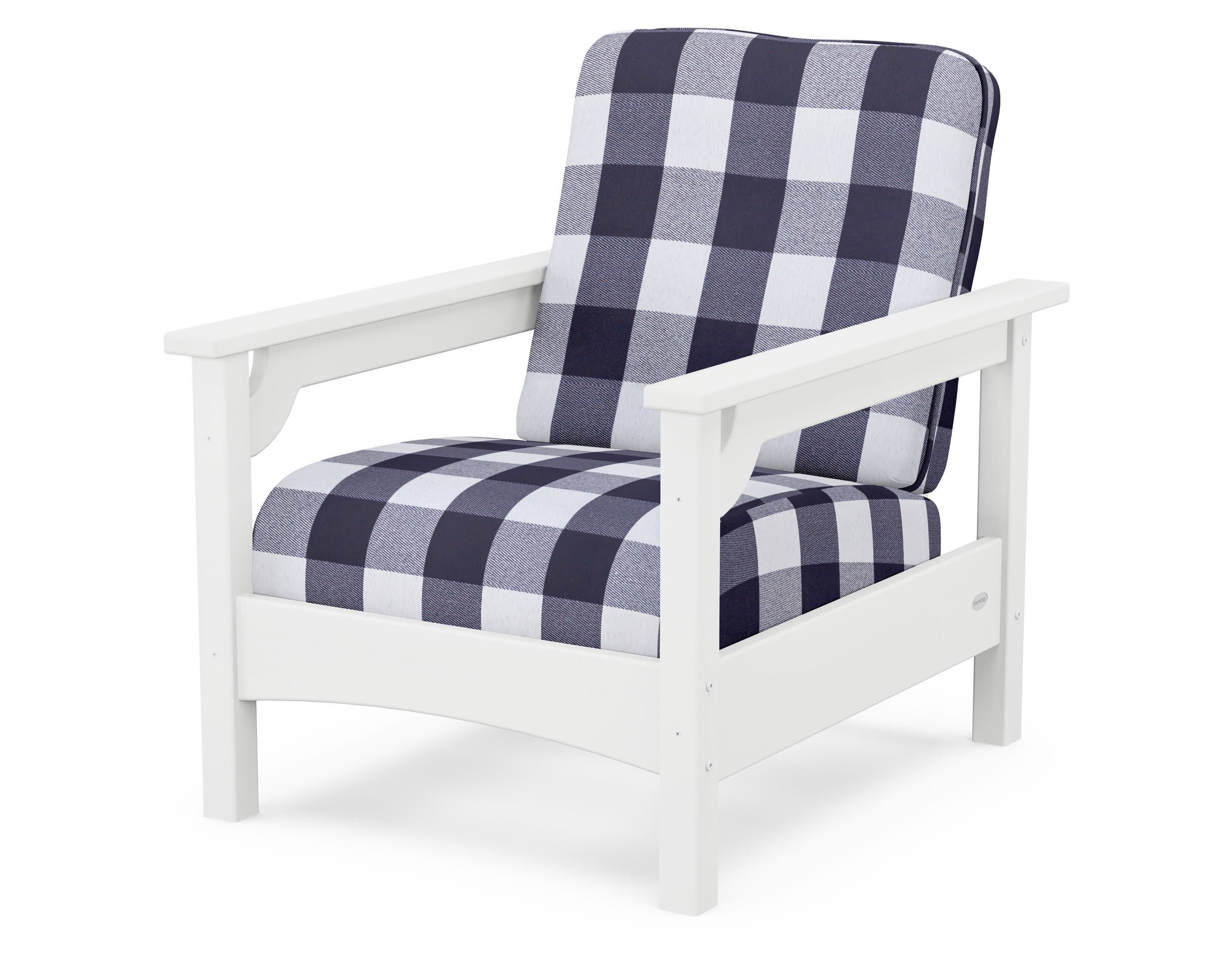 Club Chair in White / Buffalo Plaid Navy