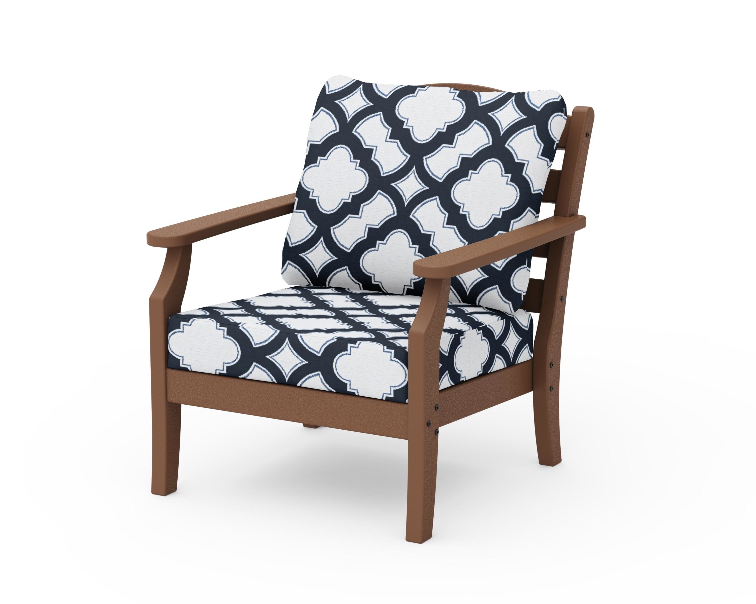 Savannah Deep Seating Chair in Teak / Trellis Marine Indigo