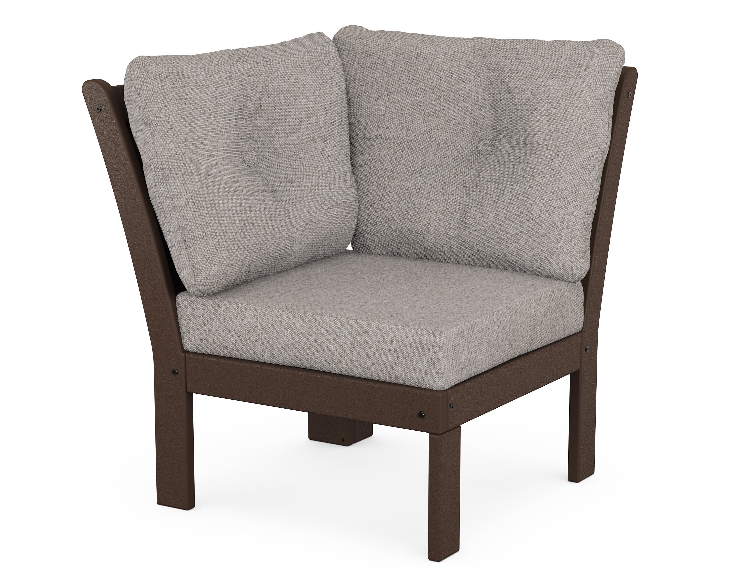 Vineyard Modular Corner Chair in Mahogany / Weathered Tweed