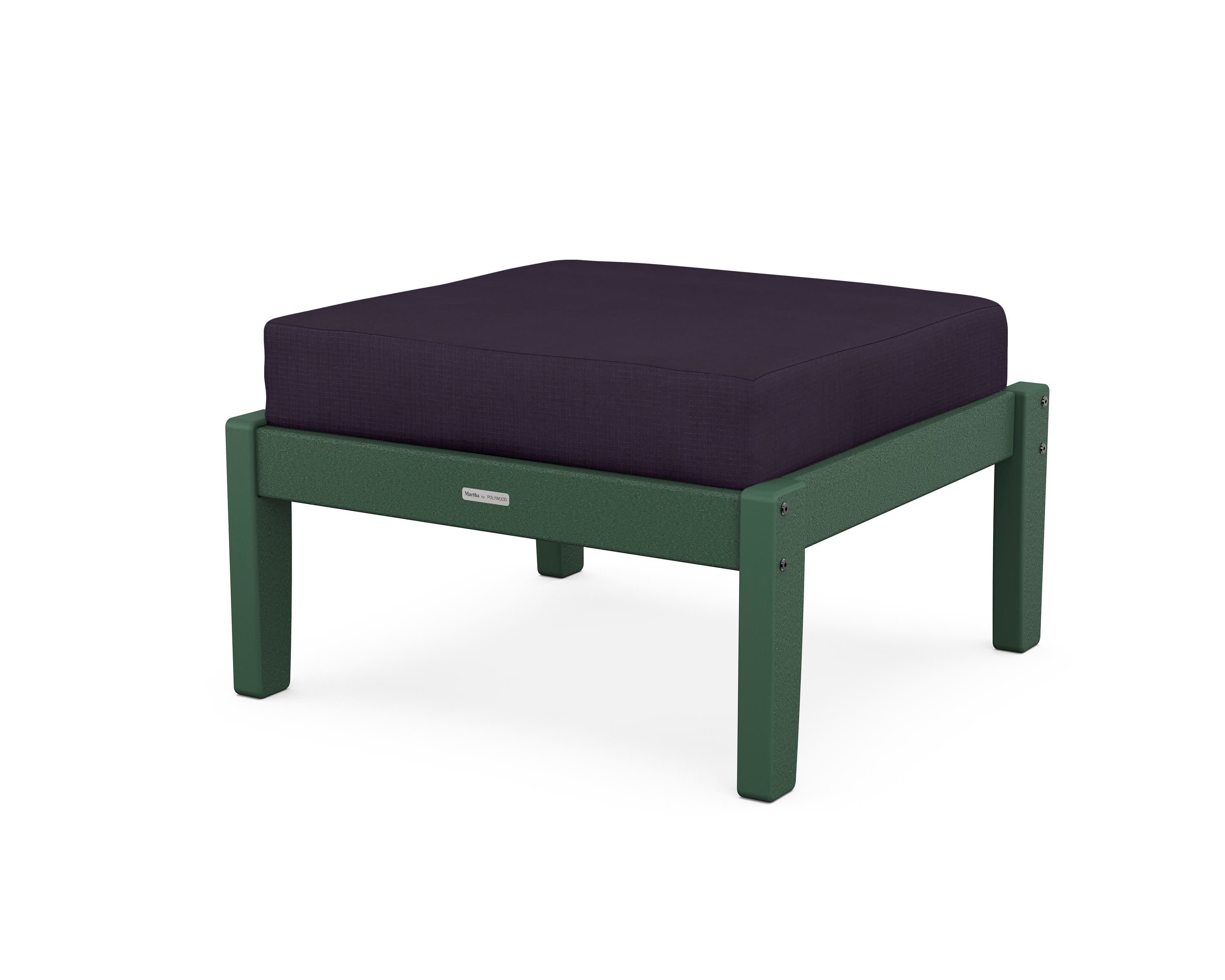 Chinoiserie Deep Seating Ottoman in Green / Navy Linen