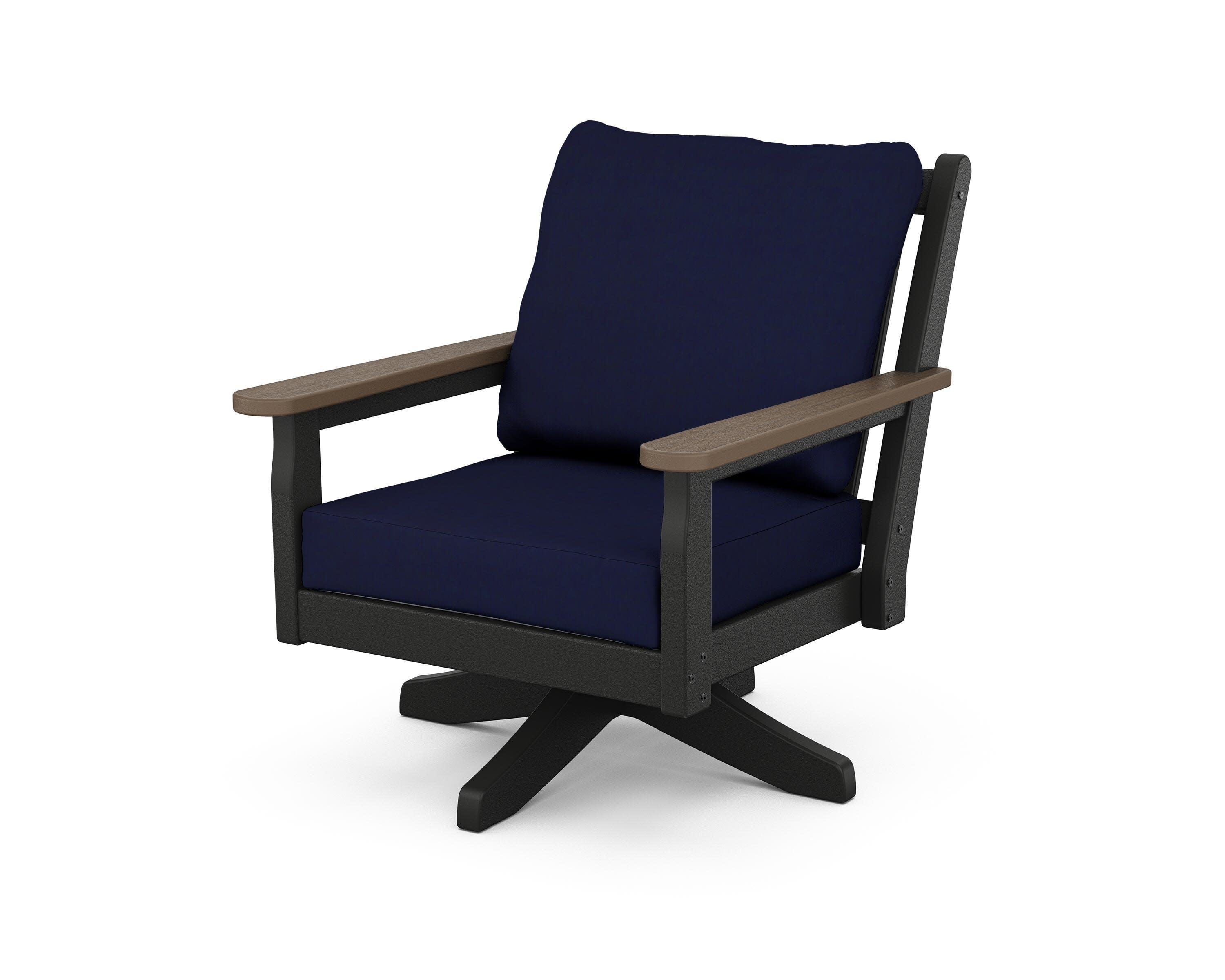 Chippendale Deep Seating Swivel Chair in Black / Kona / Navy