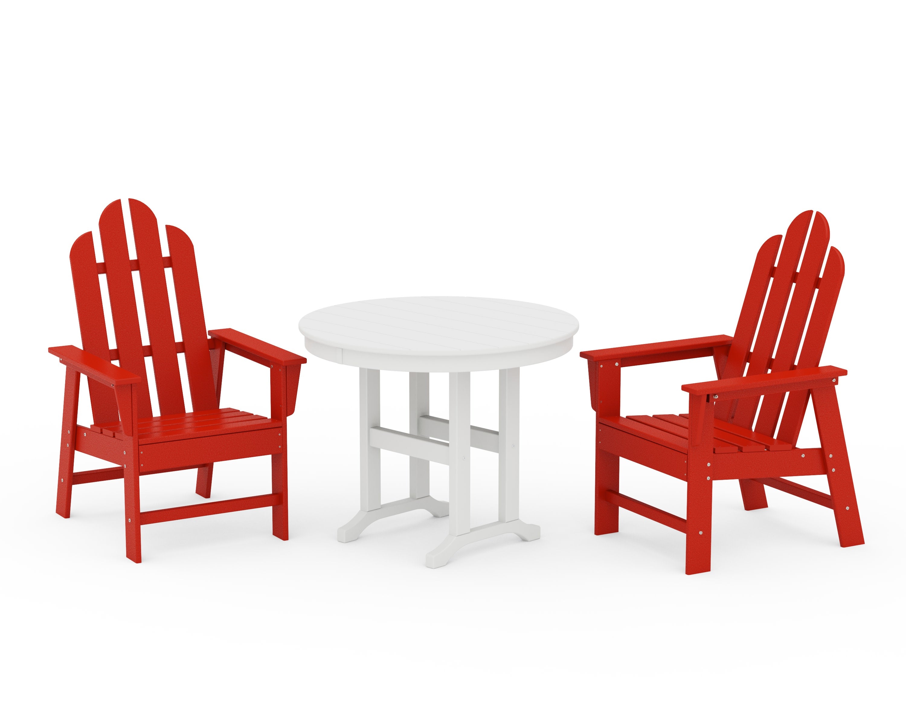 Long Island 3-Piece Round Dining Set in Sunset Red / White