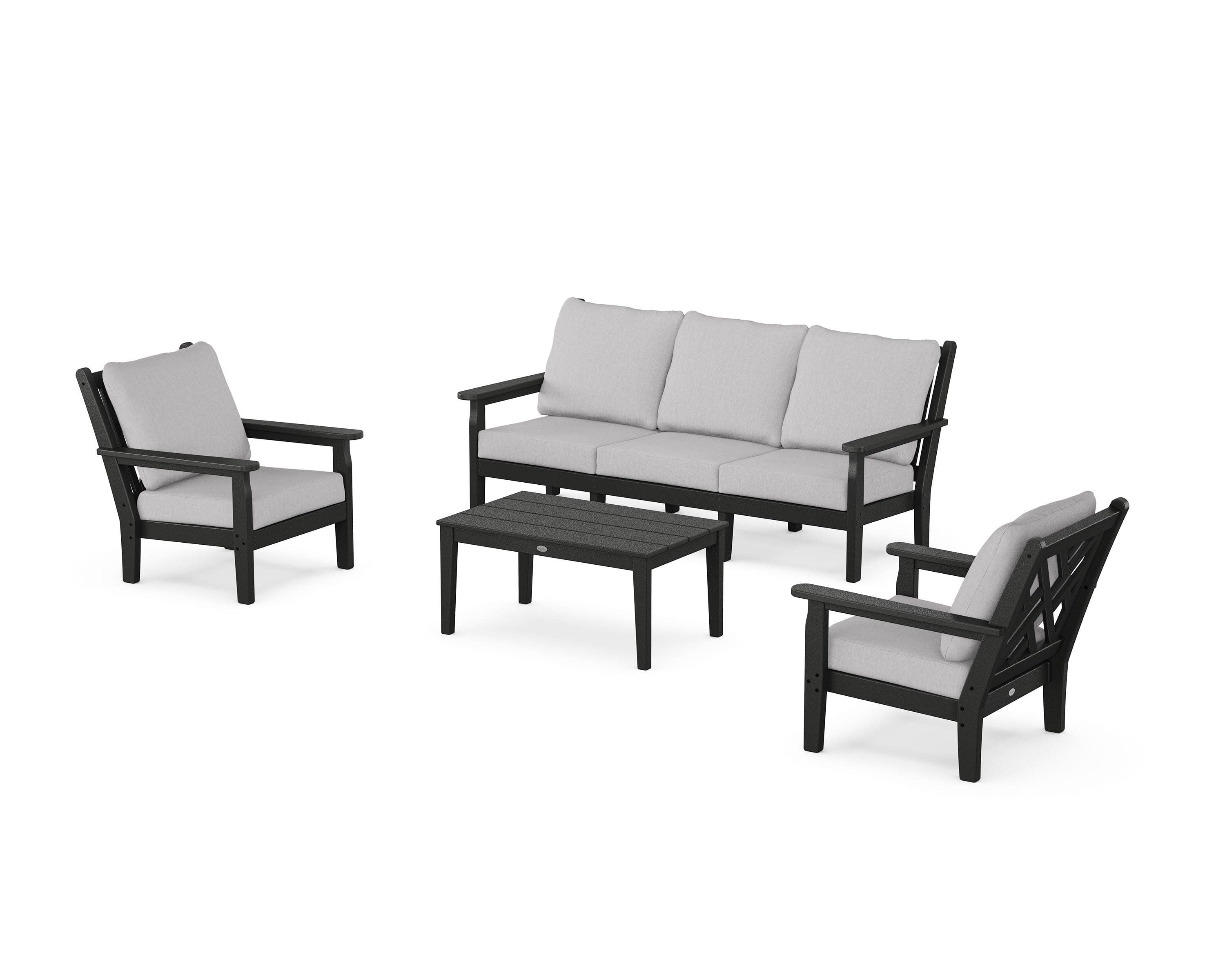 Chippendale 4-Piece Deep Seating Set with Sofa in Black / Granite