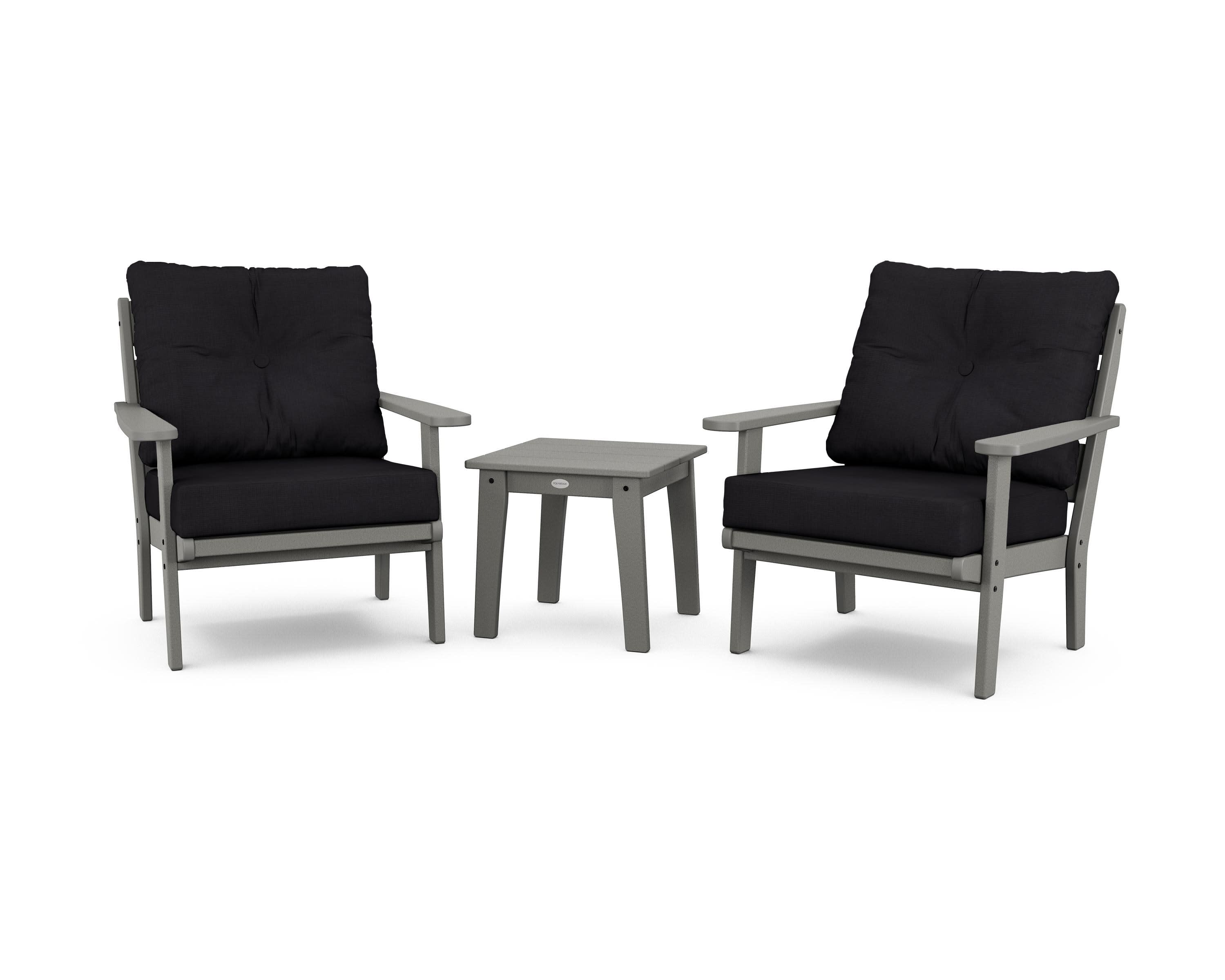 Lakeside 3-Piece Deep Seating Chair Set in Slate Grey / Midnight Linen