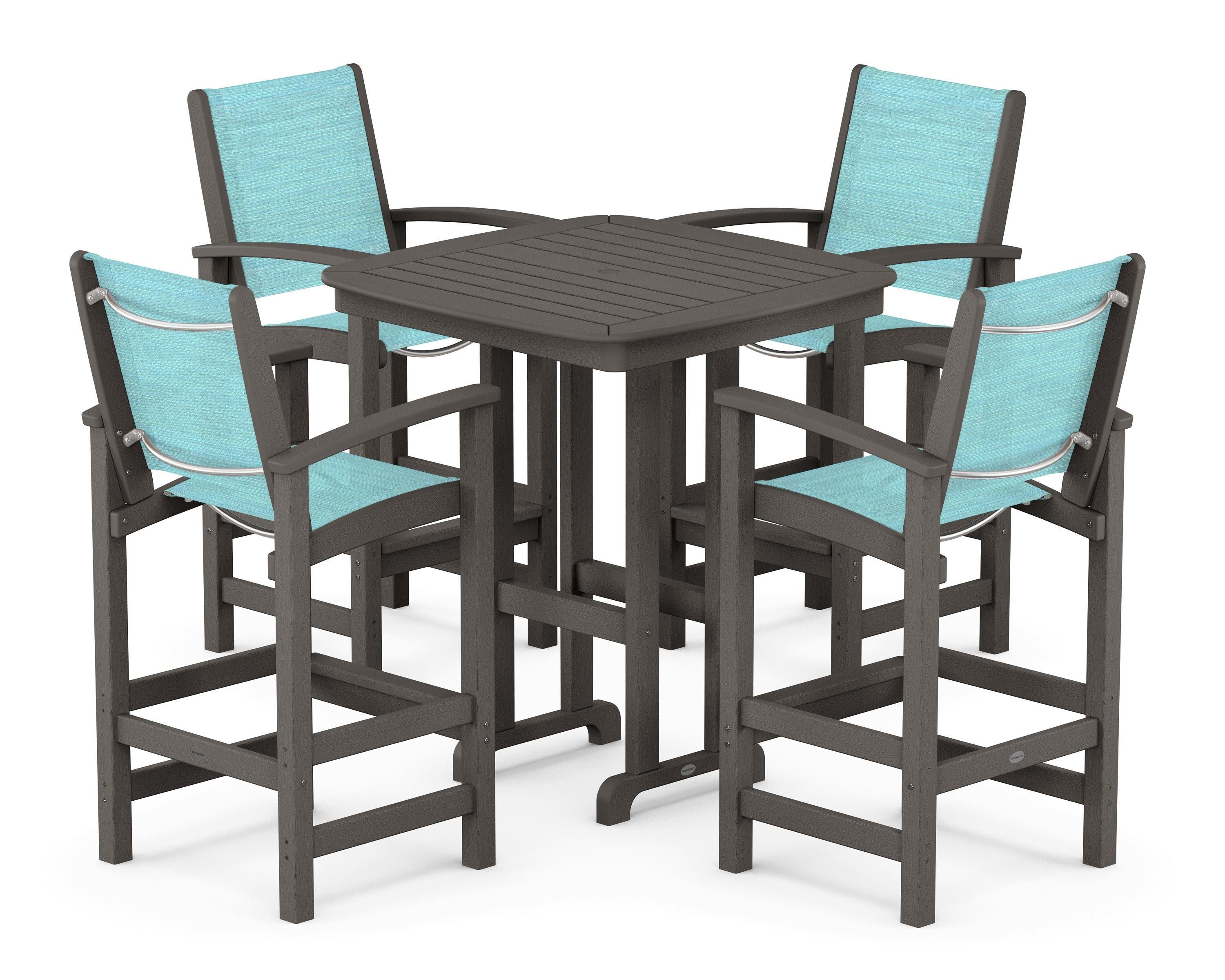 Coastal 5-Piece Bar Set in Vintage Coffee / Dupioni Aquamarine Sling