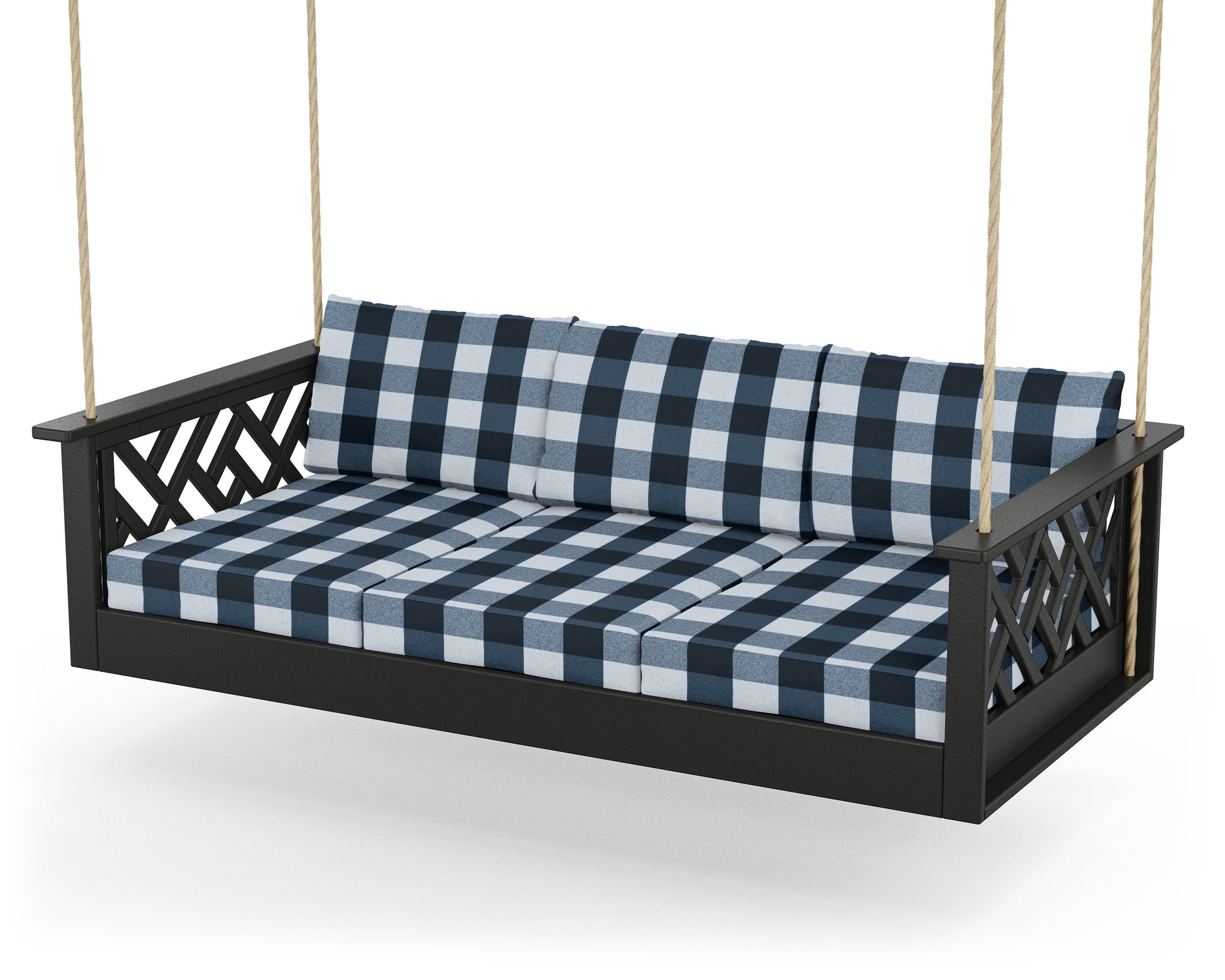 Chippendale Daybed Swing in Black / Buffalo Plaid Marine Indigo