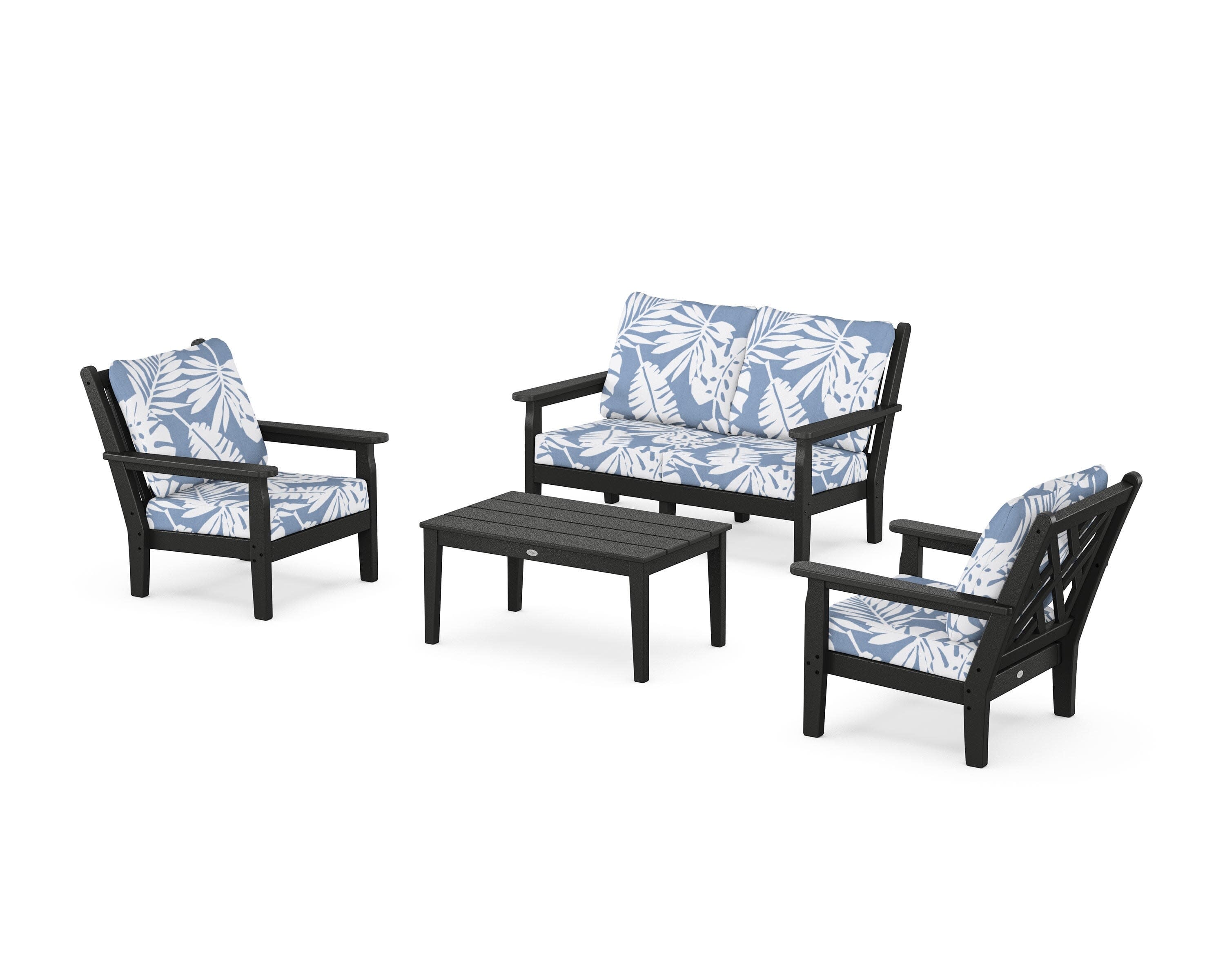 Chippendale 4-Piece Deep Seating Set with Loveseat in Black / Leaf Sky Blue