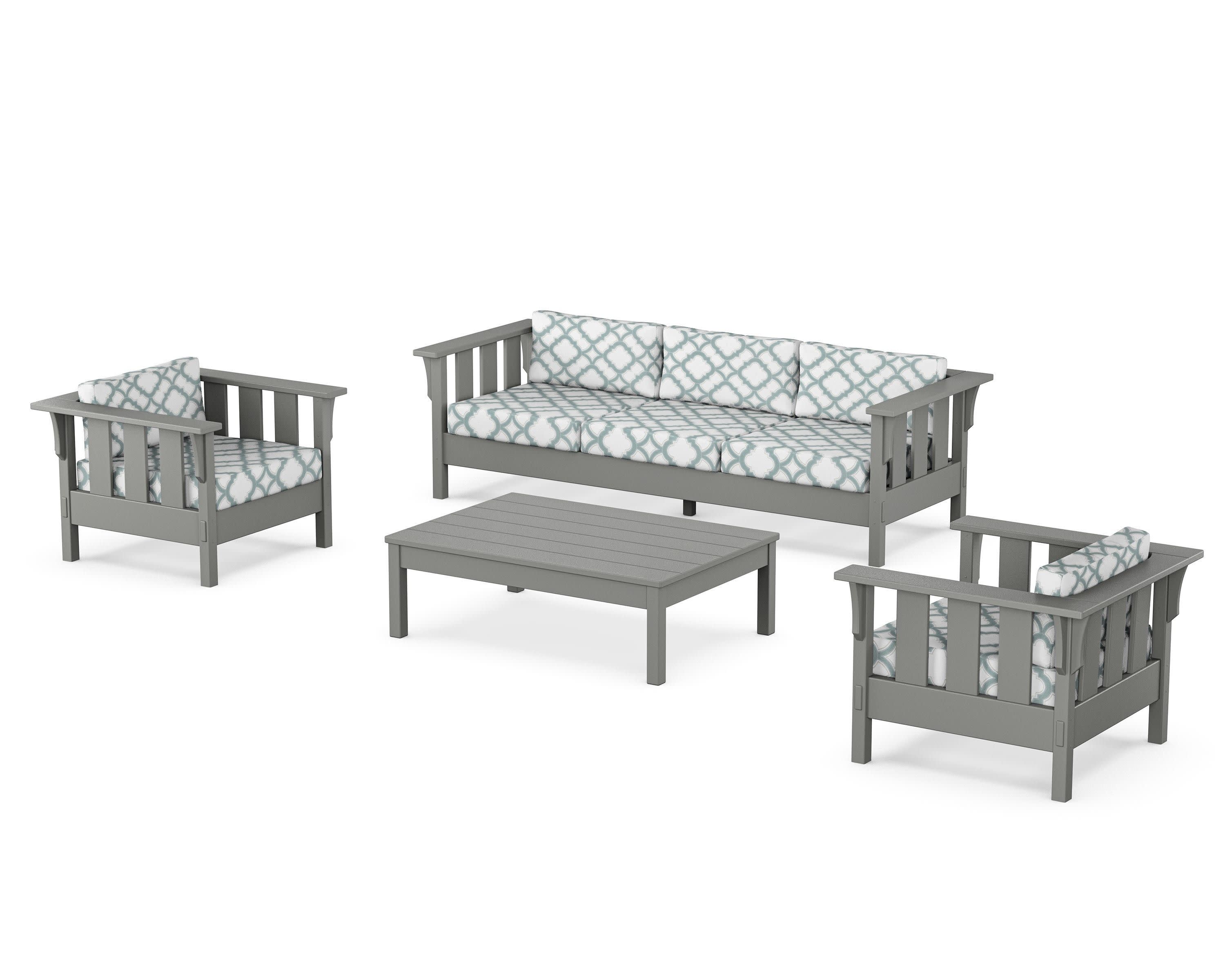 Acadia 4-Piece Deep Seating Set with Sofa in Slate Grey / Trellis Glacier Spa