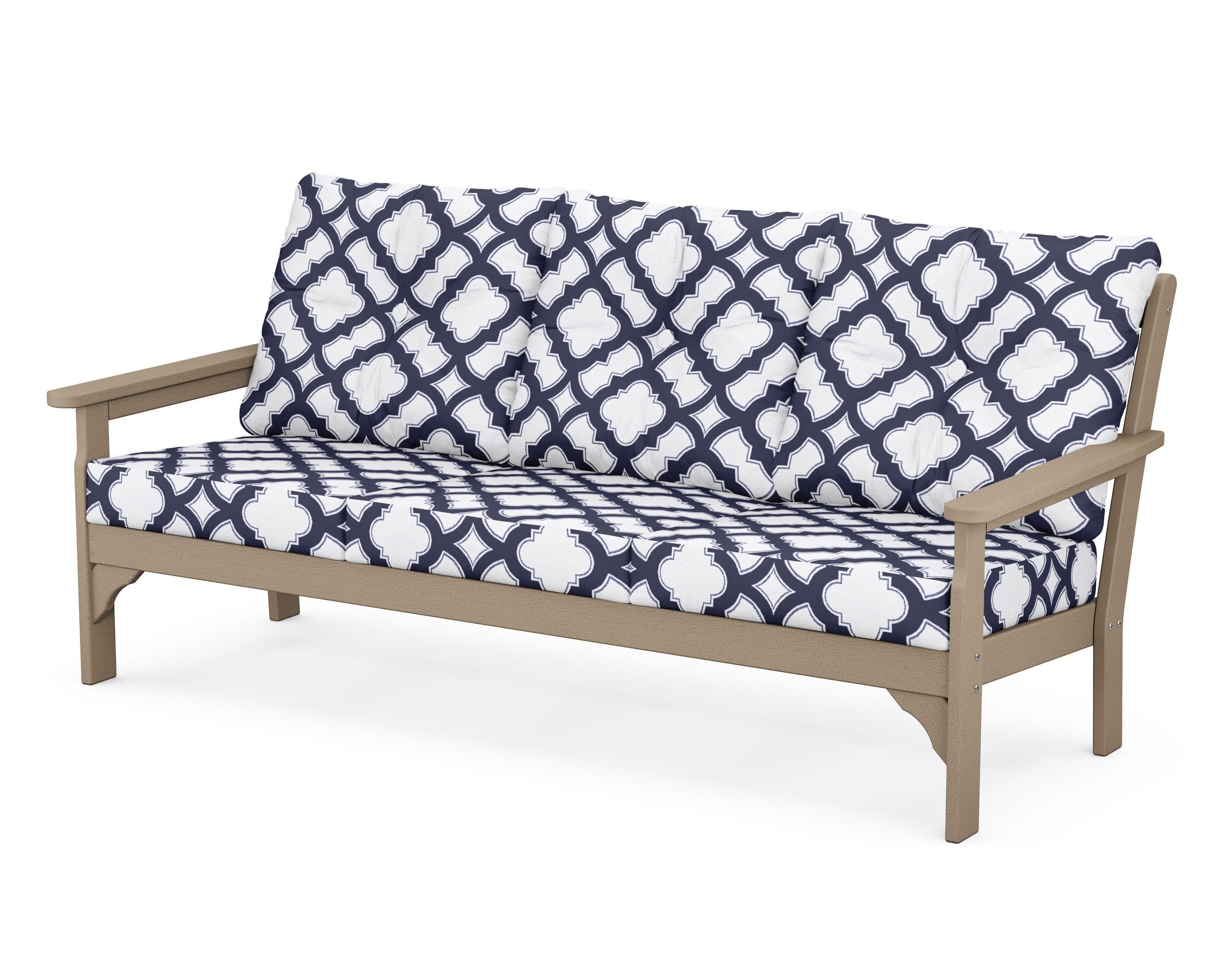 Vineyard Deep Seating Sofa in Vintage Sahara / Trellis Navy